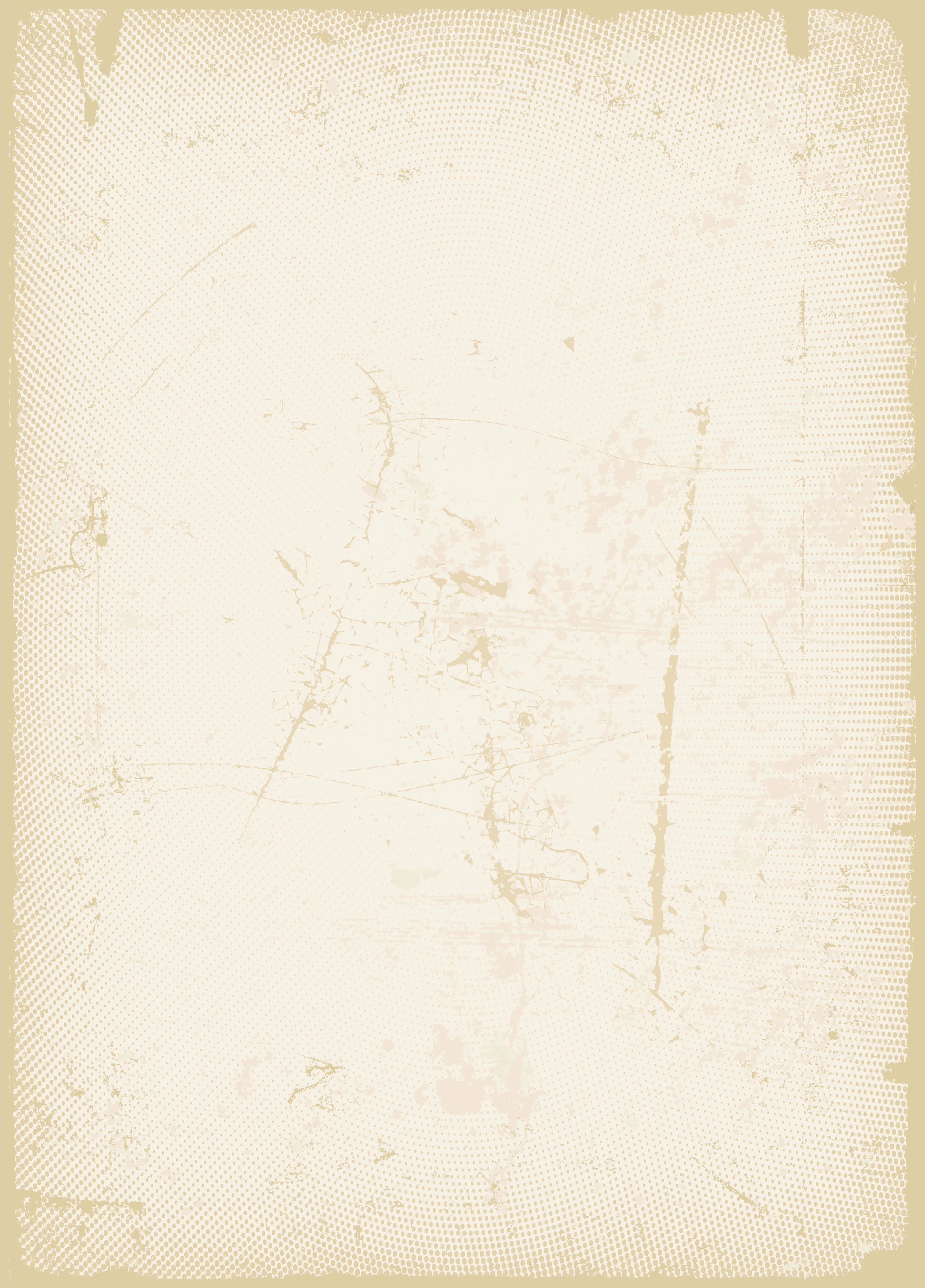 Old Paper Texture 桌布 壁紙 — 復古米色紋理紙張，帶有半色調圓點圖案和磨損邊緣，顯示磨損痕跡。