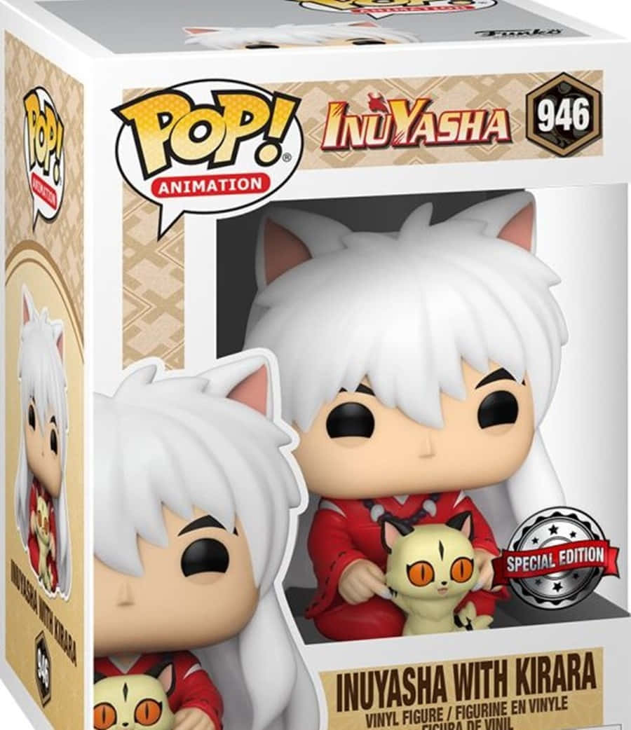 Inuyasha And Kirara 桌布 壁紙 — Funko Pop! 犬夜叉Vinyl公仔，身穿紅色服裝，白色頭髮和貓耳，抱著雲母。