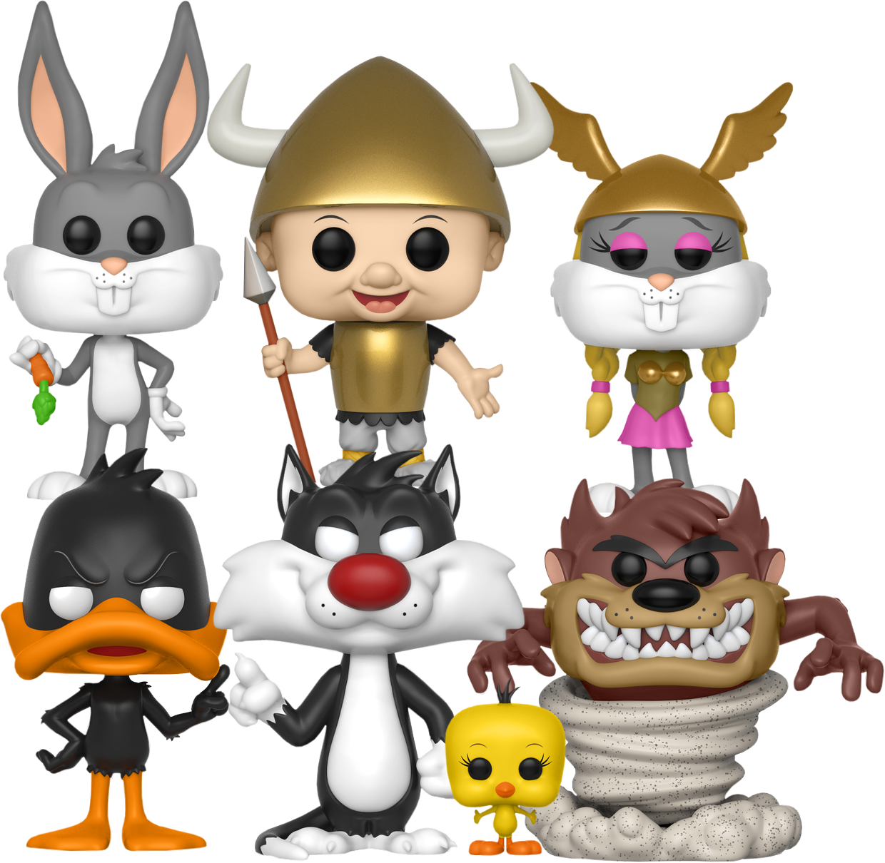 樂一通 桌布 壁紙 — Funko Pop 公仔，Looney Tunes 角色穿著維京人和戰士服裝，背景為黑色。