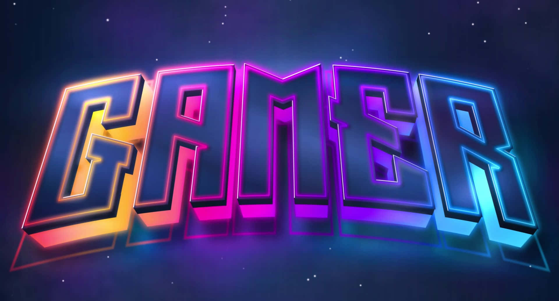 桌布 壁紙 — 「GAMER」一詞在星空宇宙背景下以鮮豔的霓虹漸變發光。