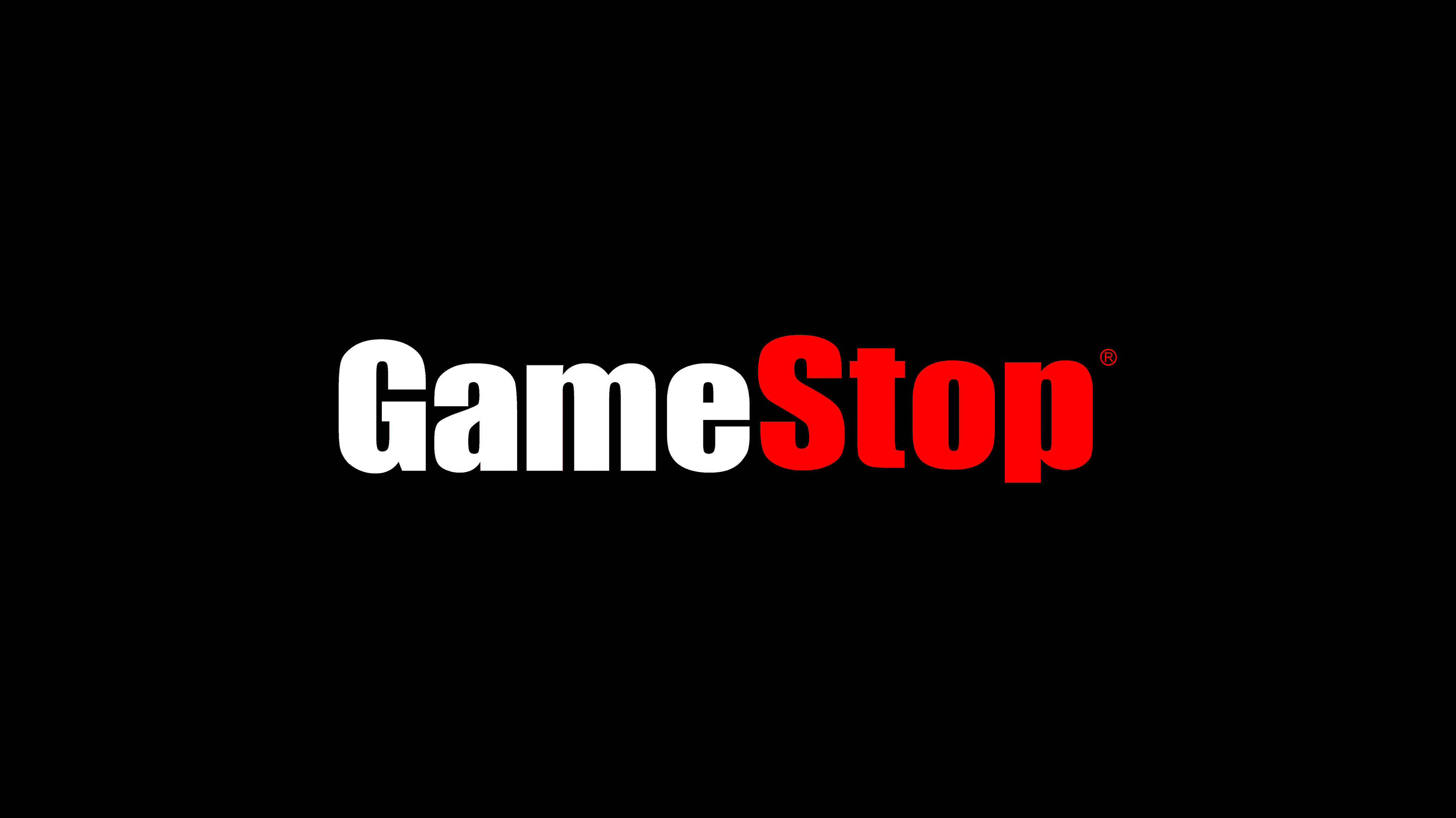 GameStop 桌布 壁紙 — GameStop 標誌以白色和紅色文字居中顯示在純黑色背景上。