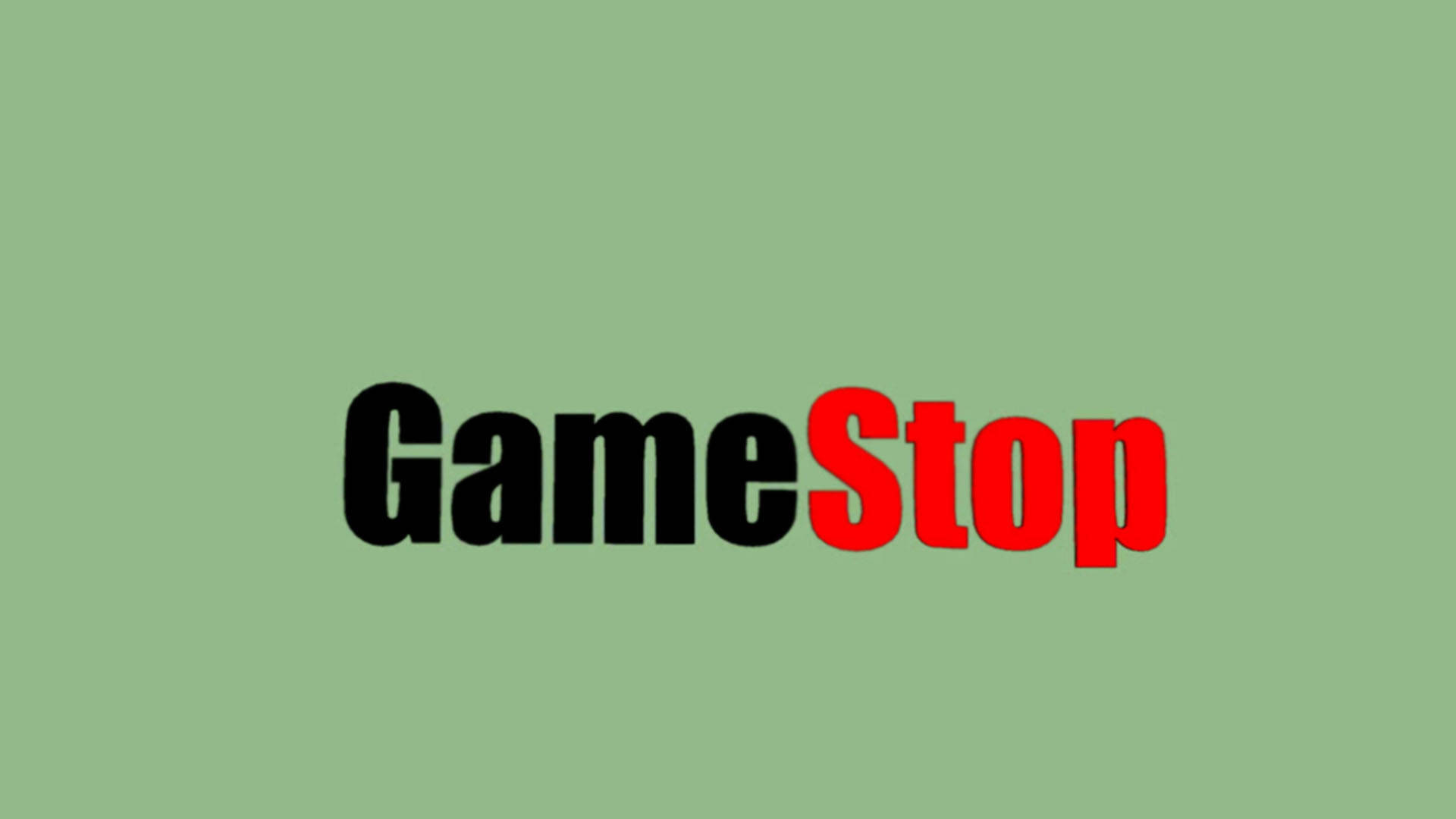 GameStop 桌布 壁紙 — GameStop 標誌以粗體黑色和紅色文字居中顯示在純鼠尾草綠色背景上。