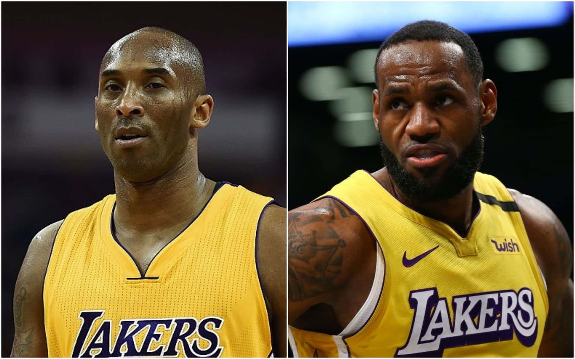 高比拜仁和勒邦占士在比賽中身穿湖人球衣。 — NBA 壁紙