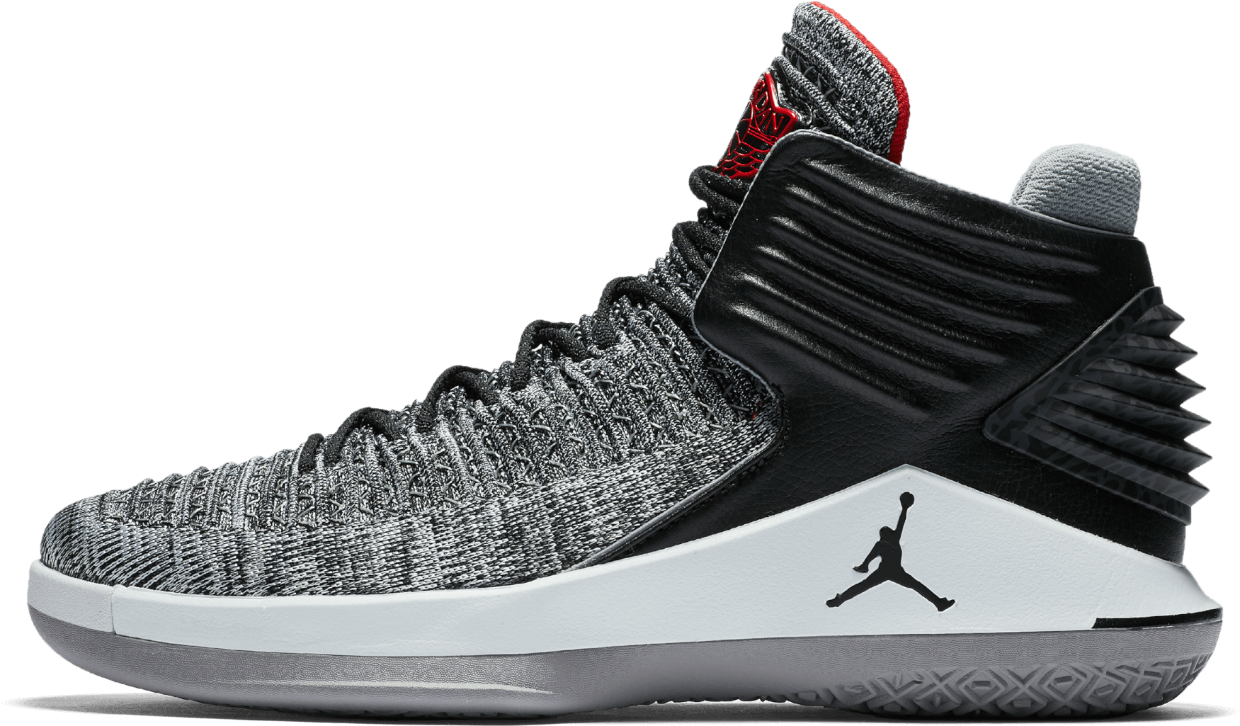 黑色和灰色Jordan籃球鞋，帶紅色點綴和白色鞋底。 — Air Jordan 壁紙