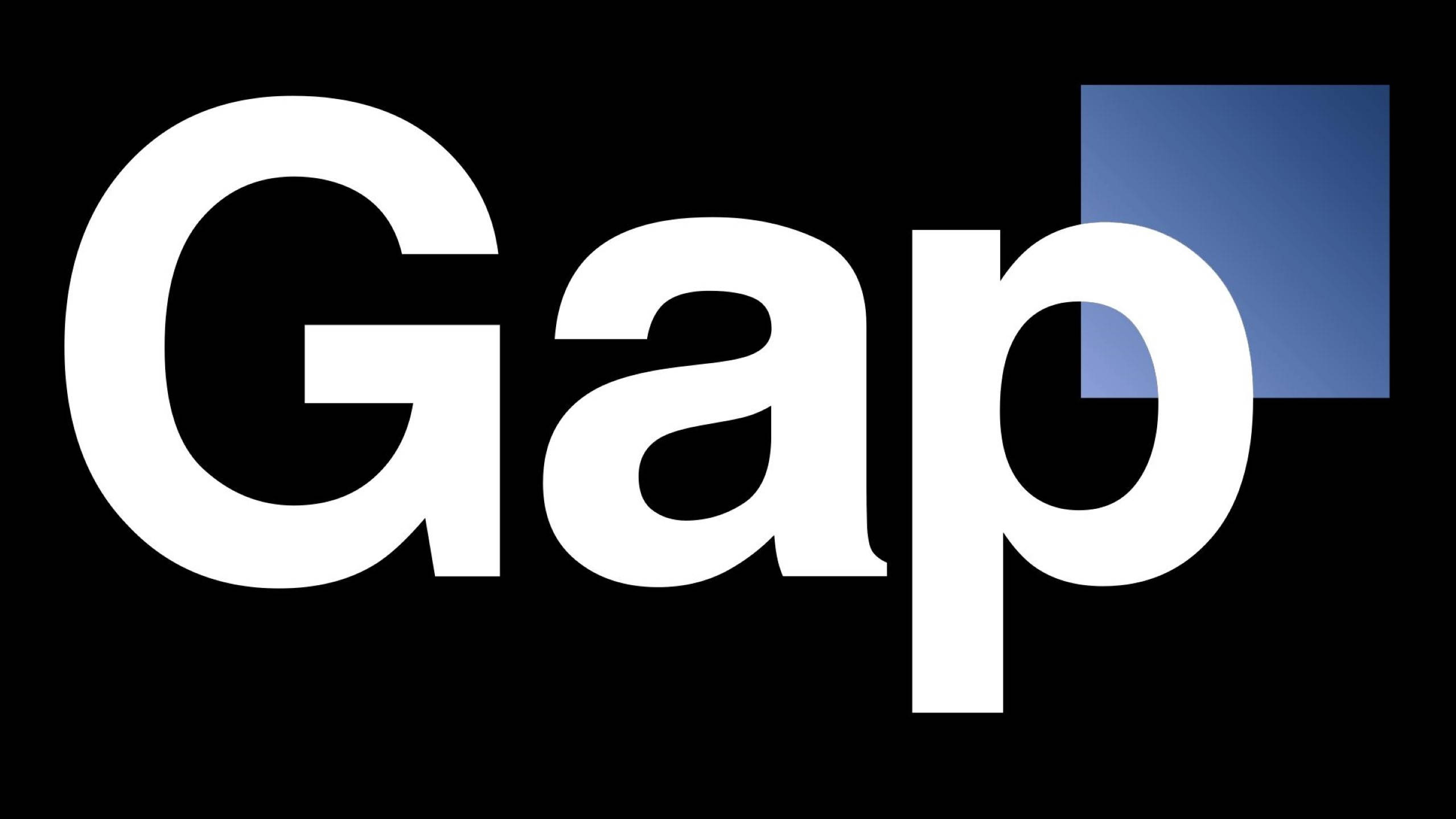 Gap 桌布 壁紙 — Gap 標誌以粗體白色字母和藍色正方形在黑色背景上。