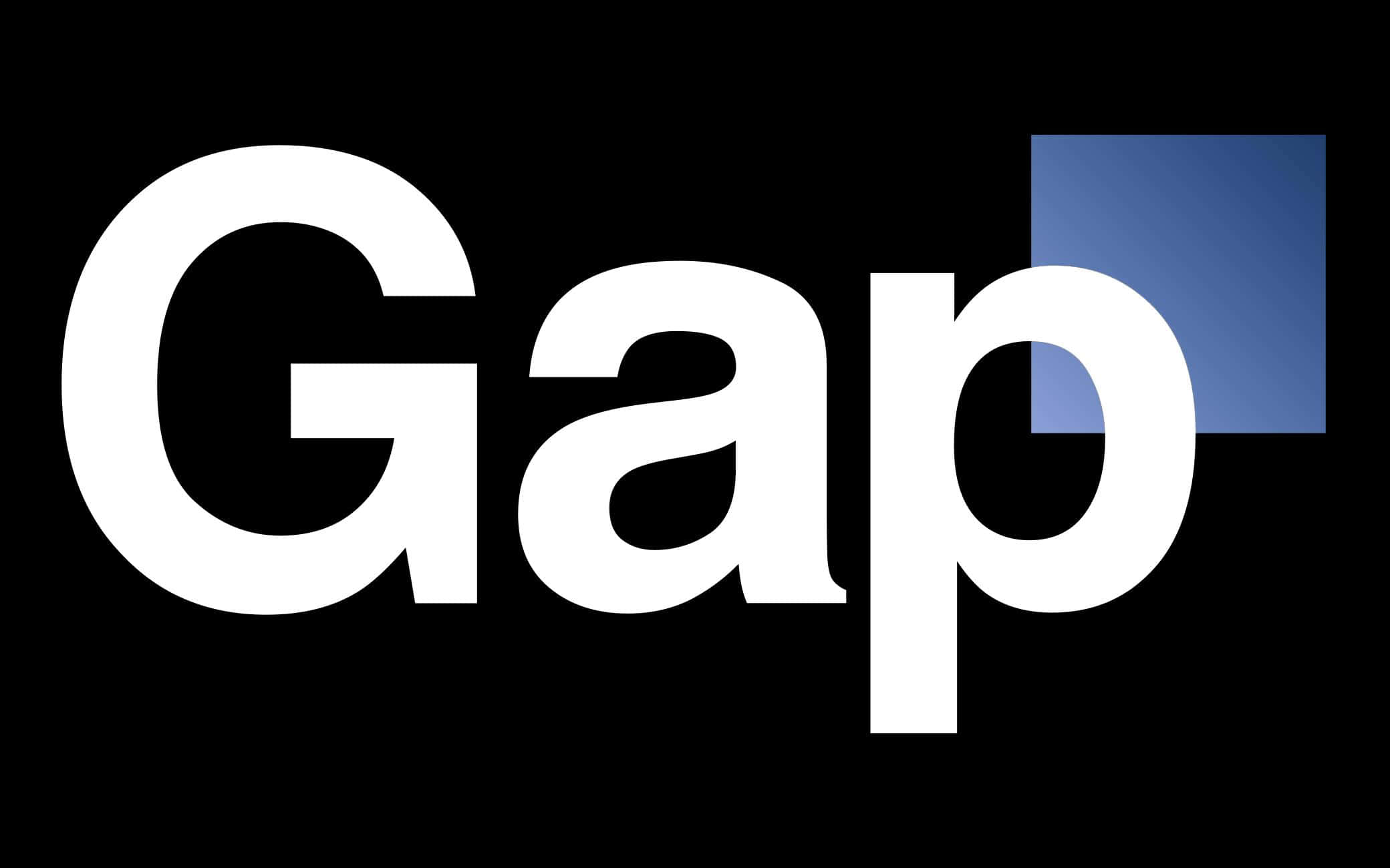 Gap 桌布 壁紙 — Gap 標誌以粗體白色字母和藍色正方形顯示在黑色背景上。