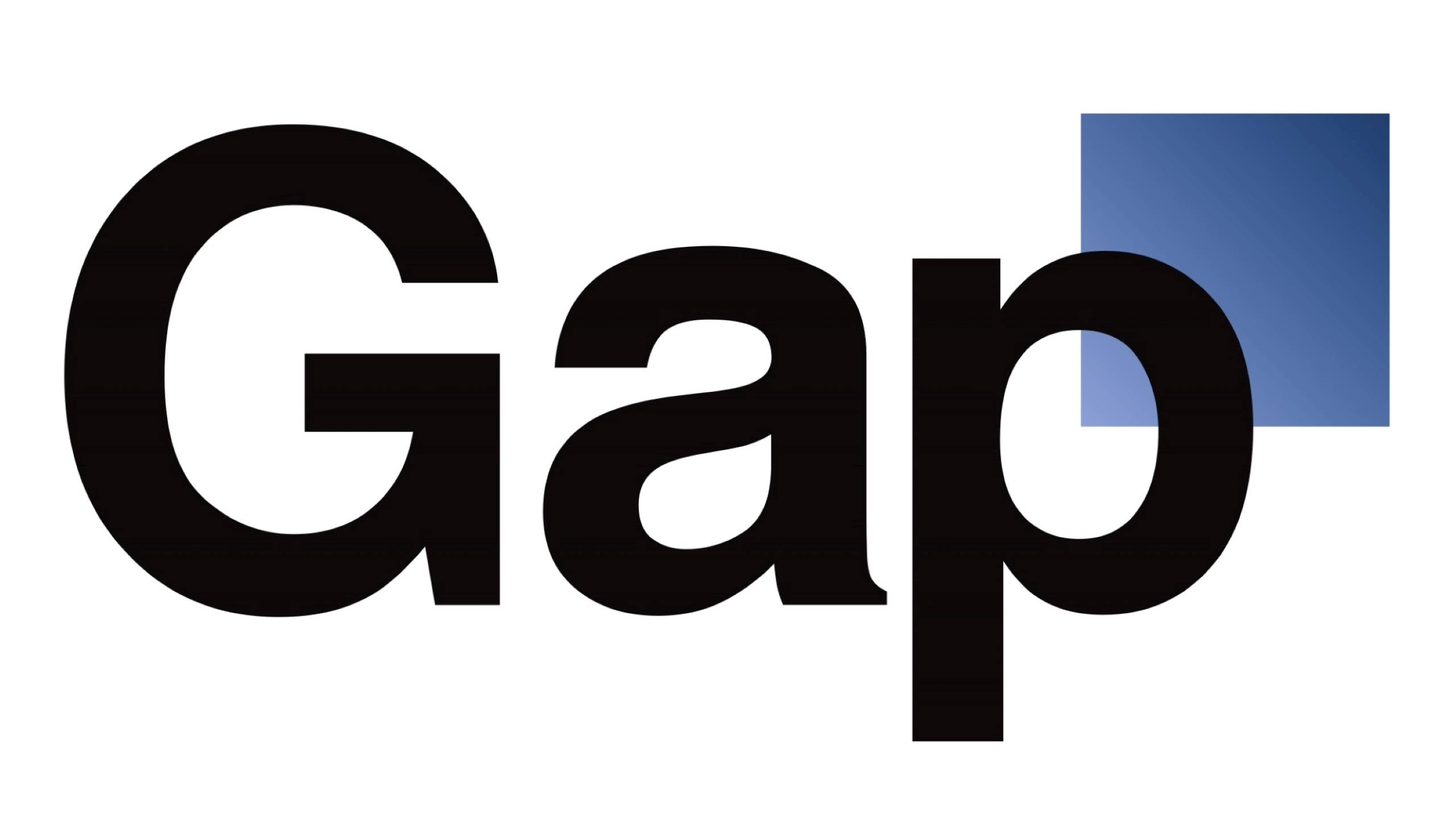 Gap 桌布 壁紙 — Gap 標誌採用粗體黑色小寫字母，並在白色背景上有一個藍色正方形部分重疊字母 p。