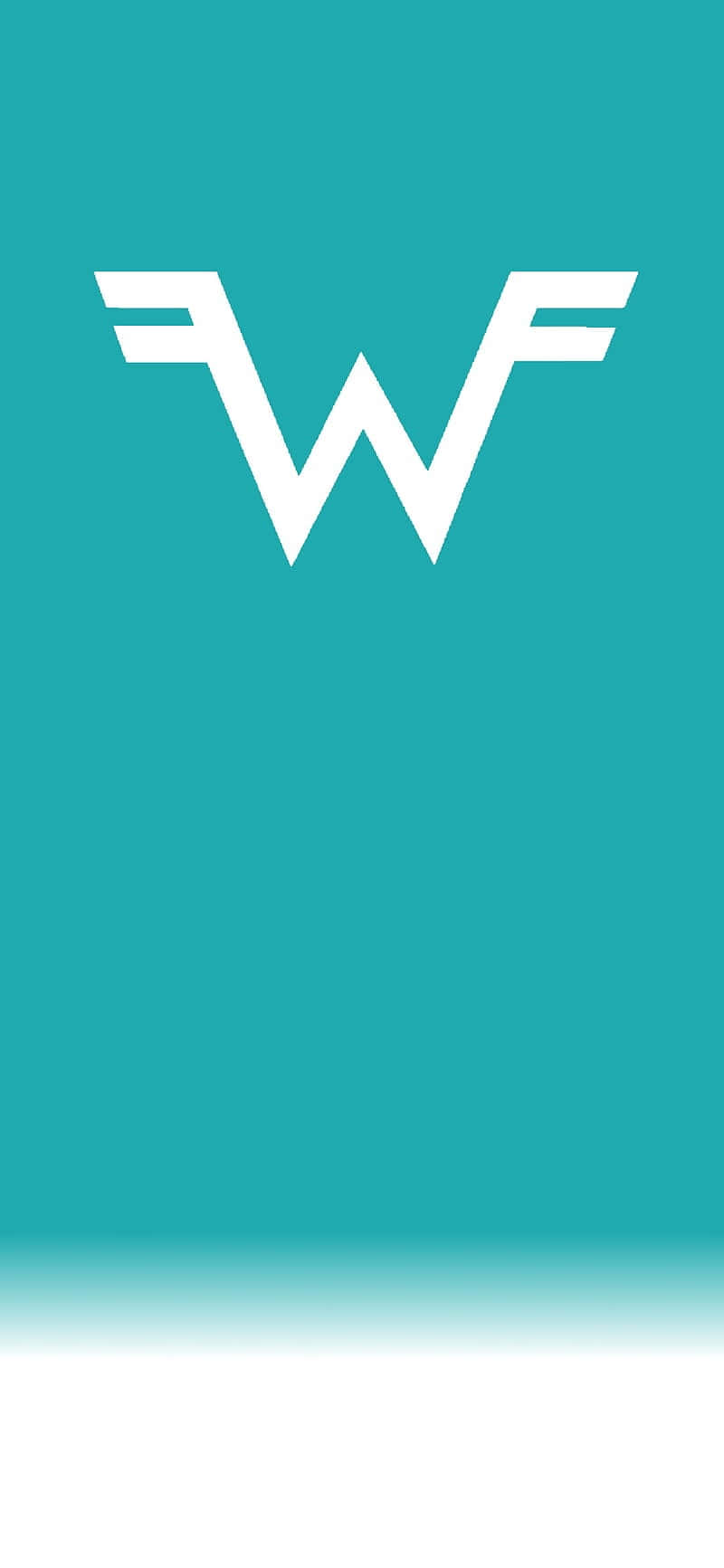  壁紙 — 一個極簡白色風格化WF標誌，居中於純青色背景上，底部有微妙的漸變淡出至白色。