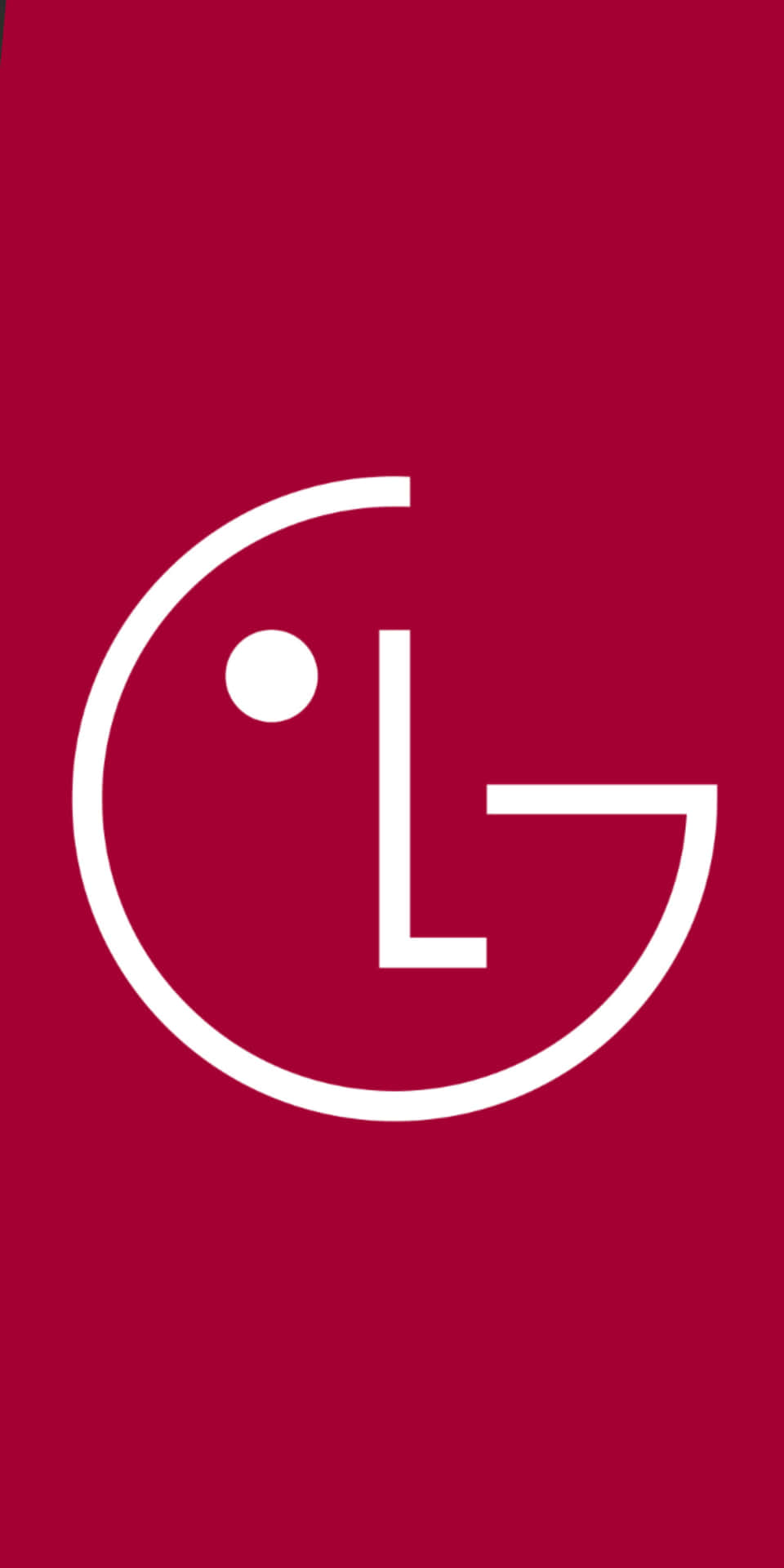  壁紙 — 一個極簡的白色LG標誌居中於純深紅色背景上。