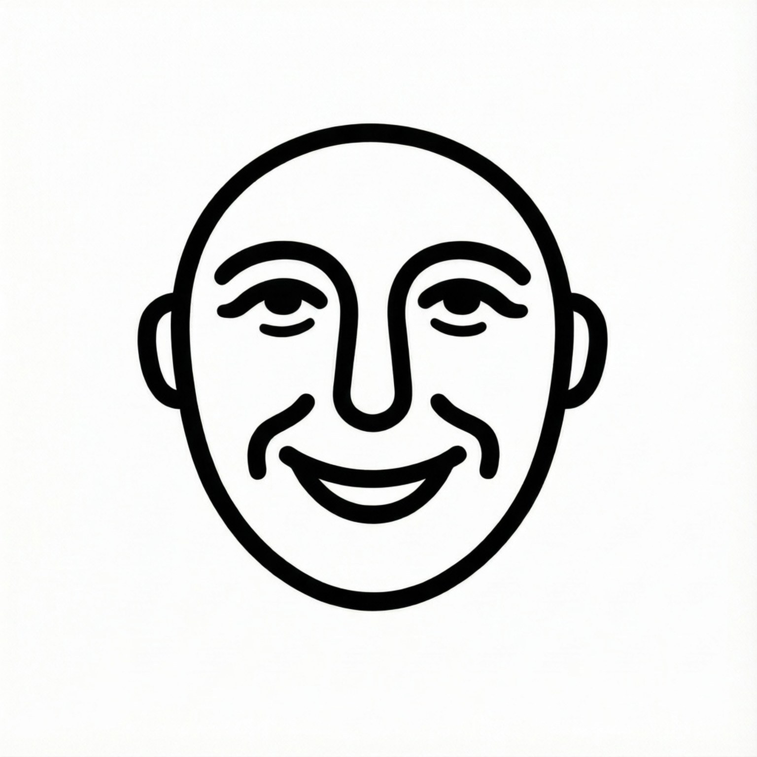 Minimalist Smile Line Art 壁紙 — 一個極簡主義的黑色線條畫，描繪一個微笑的光頭臉，帶有簡單的眼睛和耳朵，背景為純白色。