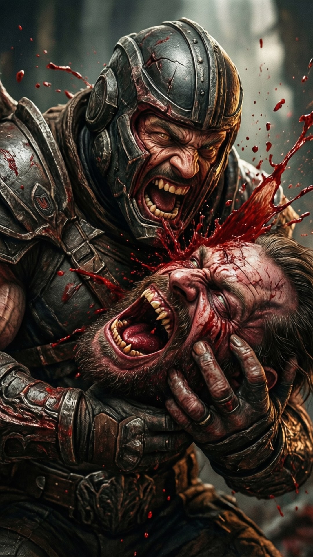Berserker Rage 壁紙 — 一個血淋淋的裝甲戰士咆哮著，在殘酷的近戰中粉碎敵人的頭骨。