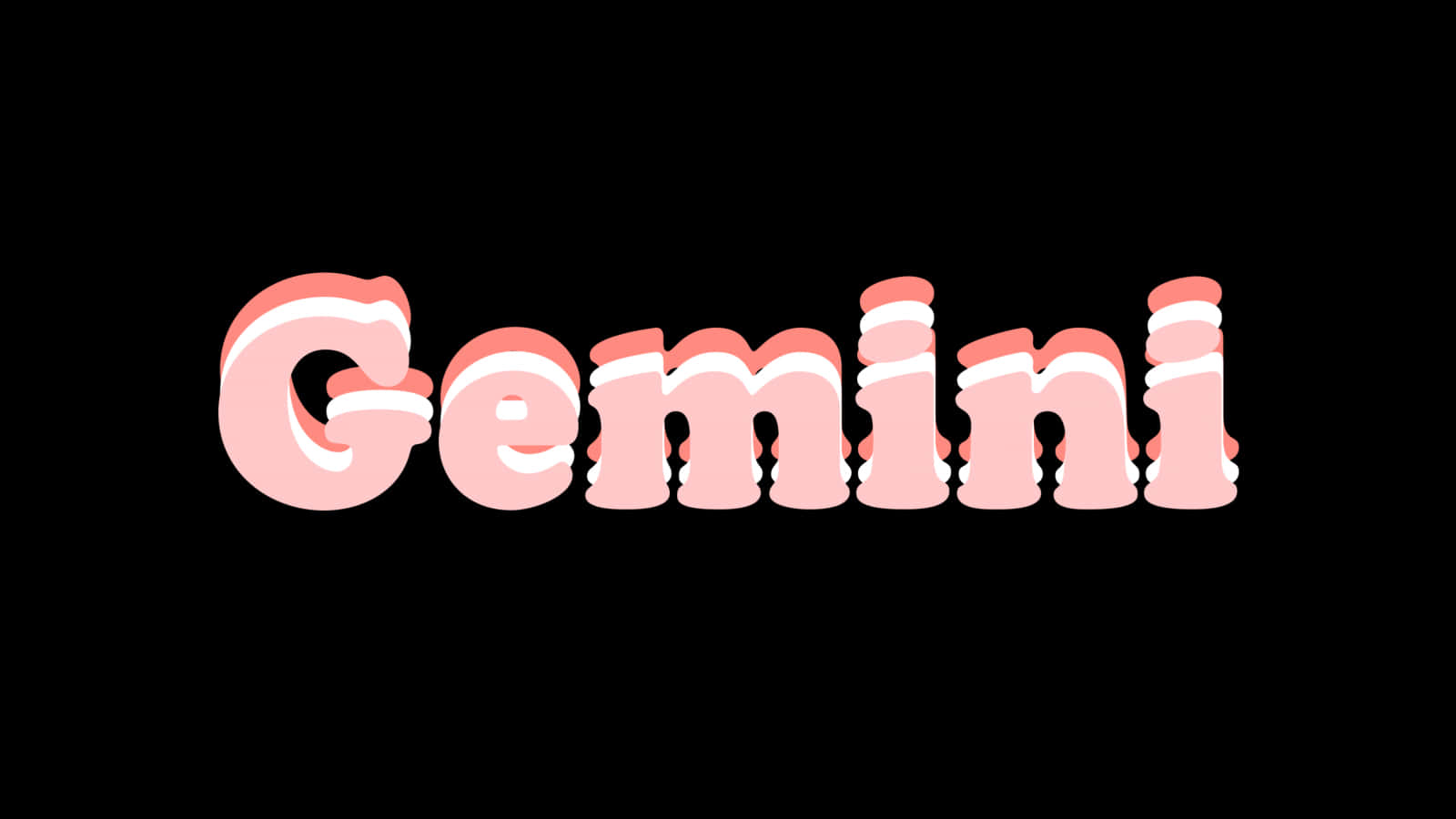 Pfp 桌布 壁紙 — 「Gemini」一詞以柔和的粉紅色3D字母呈現，帶有白色高光，在純黑色背景上脫穎而出。