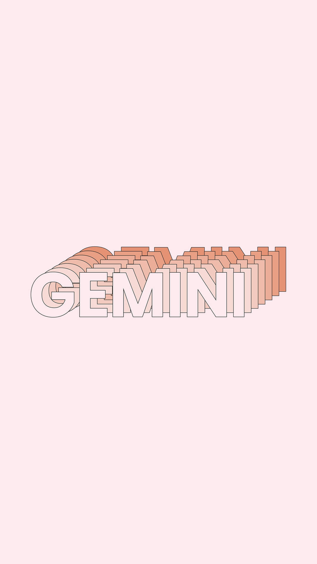 星座 桌布 壁紙 — 「Gemini」一詞以極簡白色字體呈現，在淡粉紅色背景上帶有柔和蜜桃色漸變陰影。