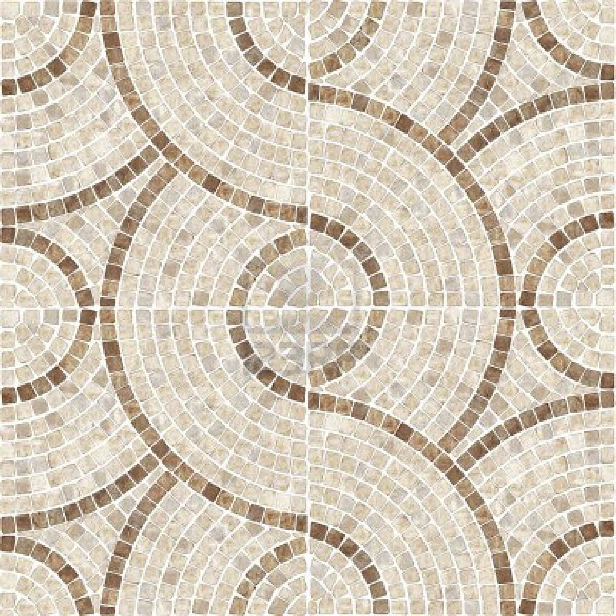 Tile 桌布 壁紙 — 米色和棕色瓷磚的幾何馬賽克圖案形成帶有白色填縫劑的同心漩渦圓圈。