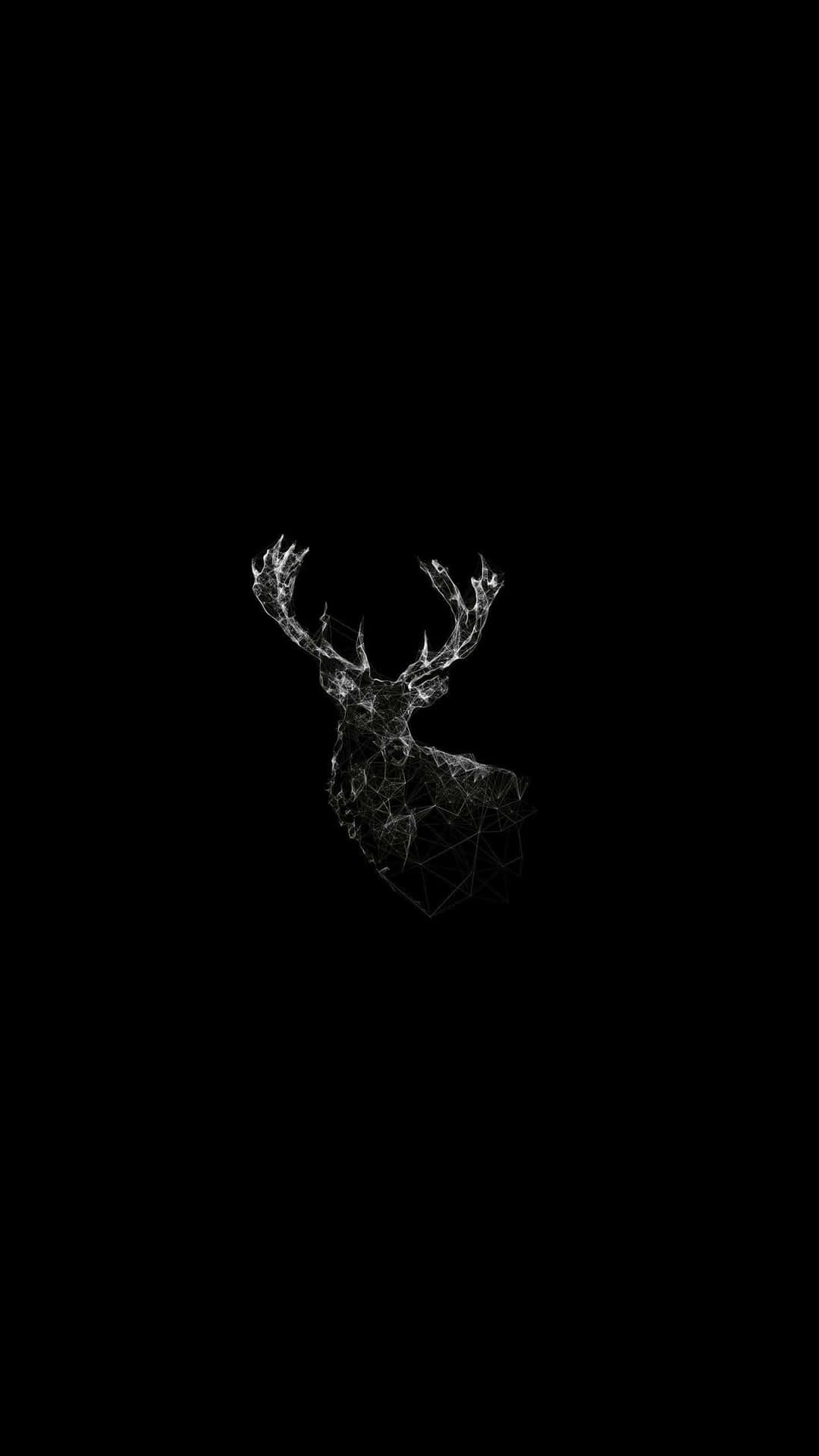 幾何鹿頭剪影在黑色背景上發出白色光芒 — Amoled 壁紙