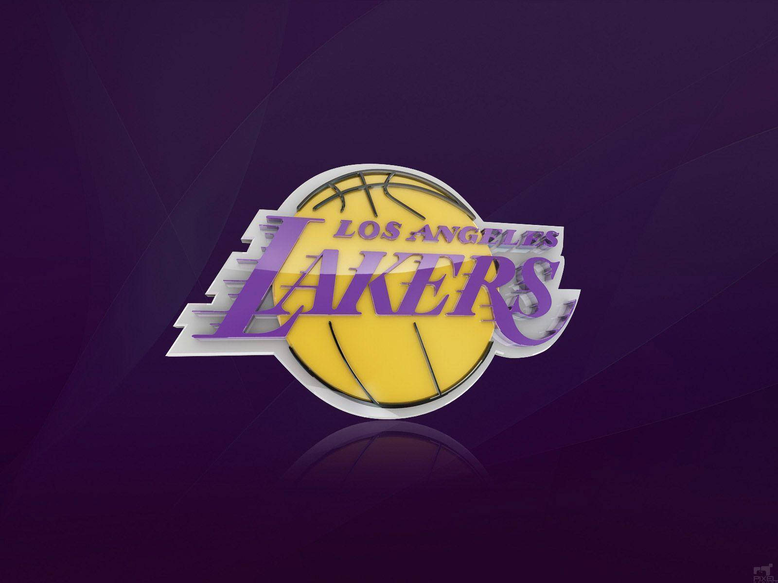 洛杉磯湖人隊籃球隊標誌，紫色背景，帶有倒影。 — NBA 壁紙