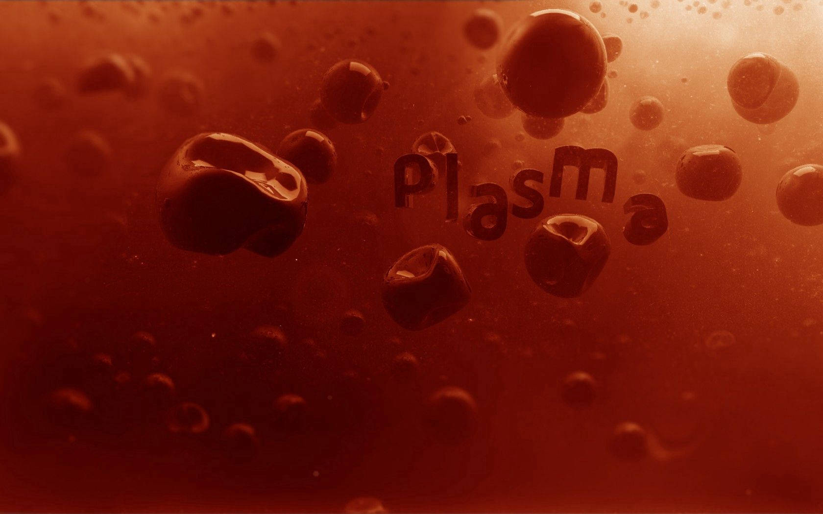 懸浮在液體中的琥珀色氣泡，透過它們可以看到「plasma」一詞。 — 藝術 壁紙