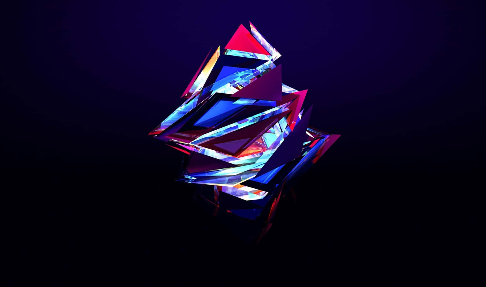抽象發光水晶雕塑，在深色背景上帶有霓虹反射 — Amoled 壁紙