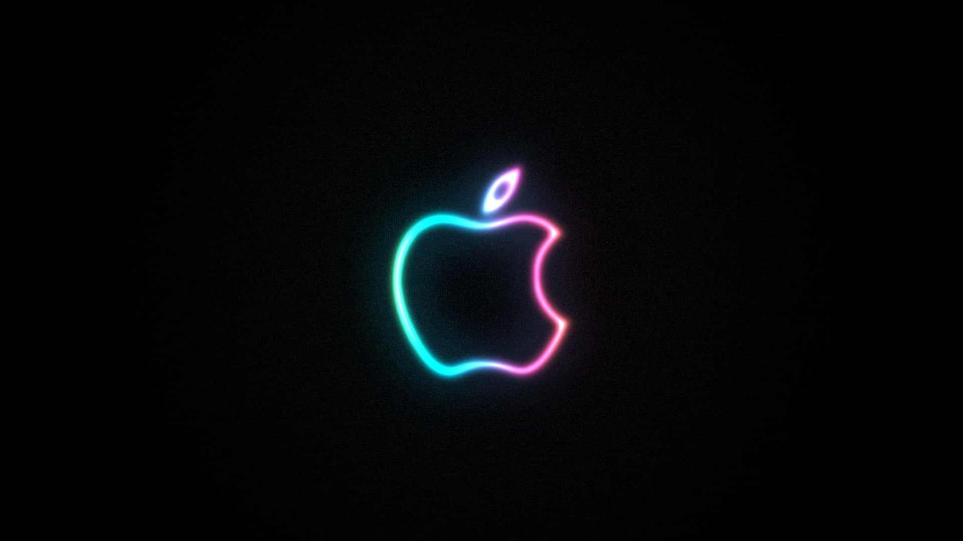 在黑色背景上發出藍色和粉紅色光的霓虹蘋果標誌 — Macbook Pro 壁紙