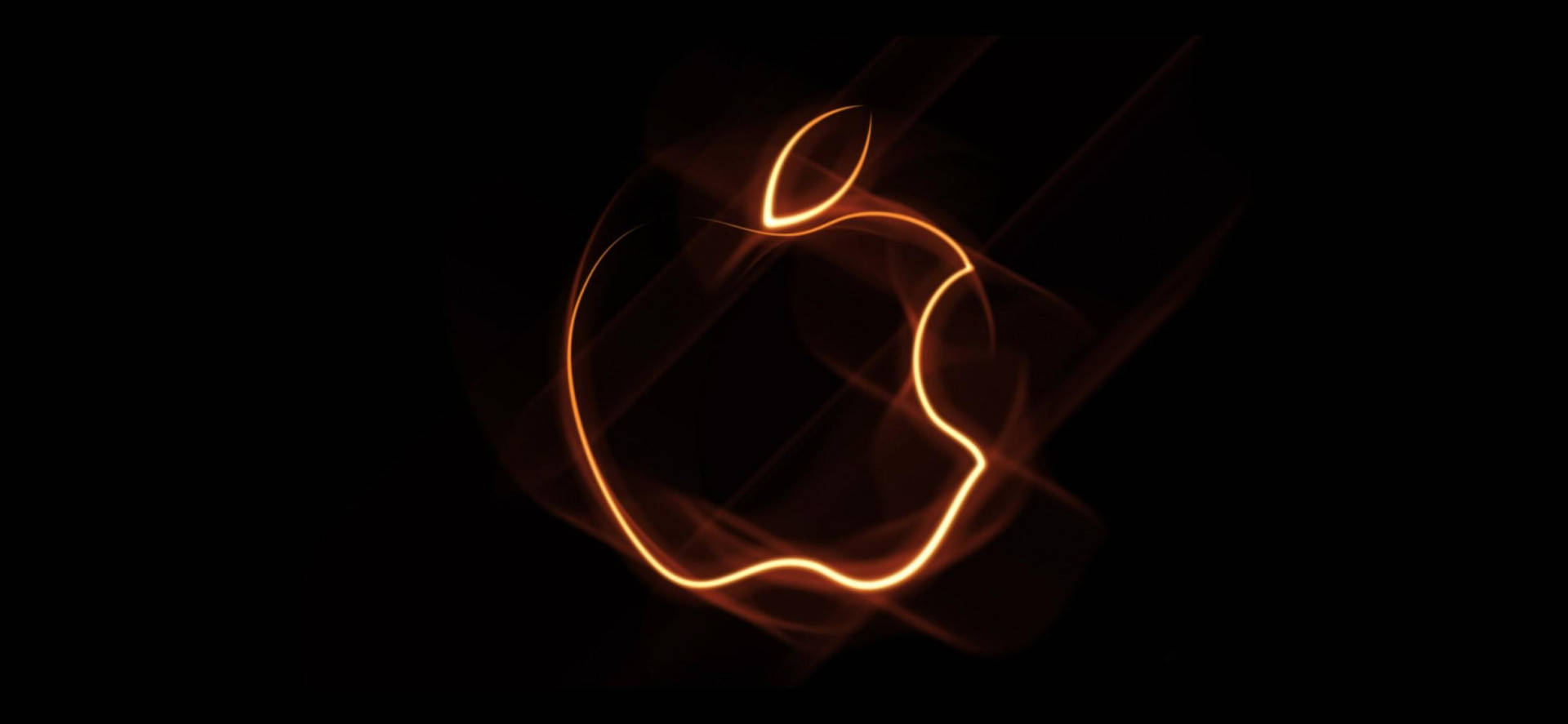 黑色背景上發光的橙色Apple標誌 — 4K 壁紙