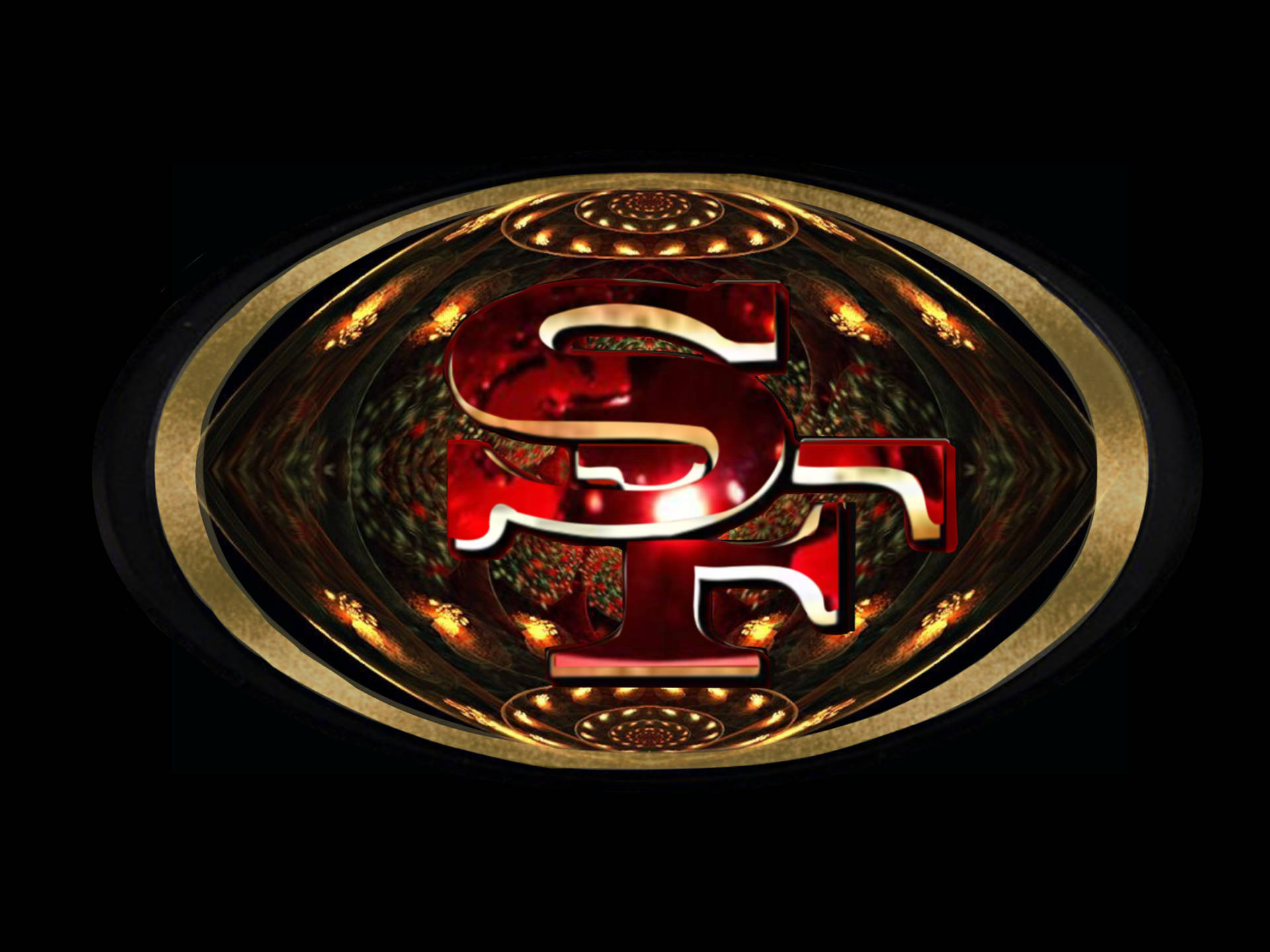 舊金山49人隊標誌，紅色和金色3D設計，黑色背景 — 49Ers 壁紙