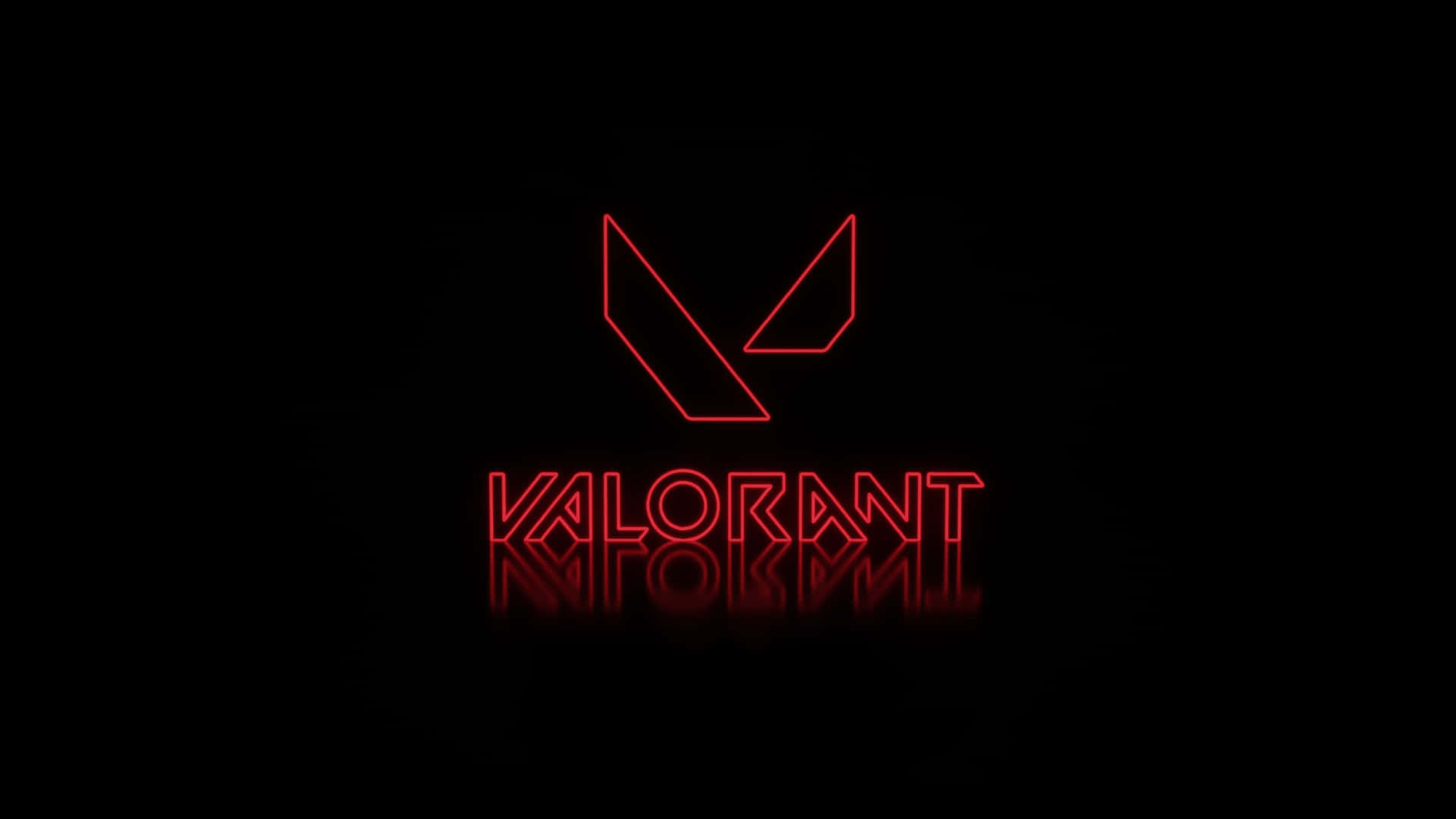 紅色霓虹燈 Valorant 標誌，在黑色背景上反射。 — Valorant 壁紙