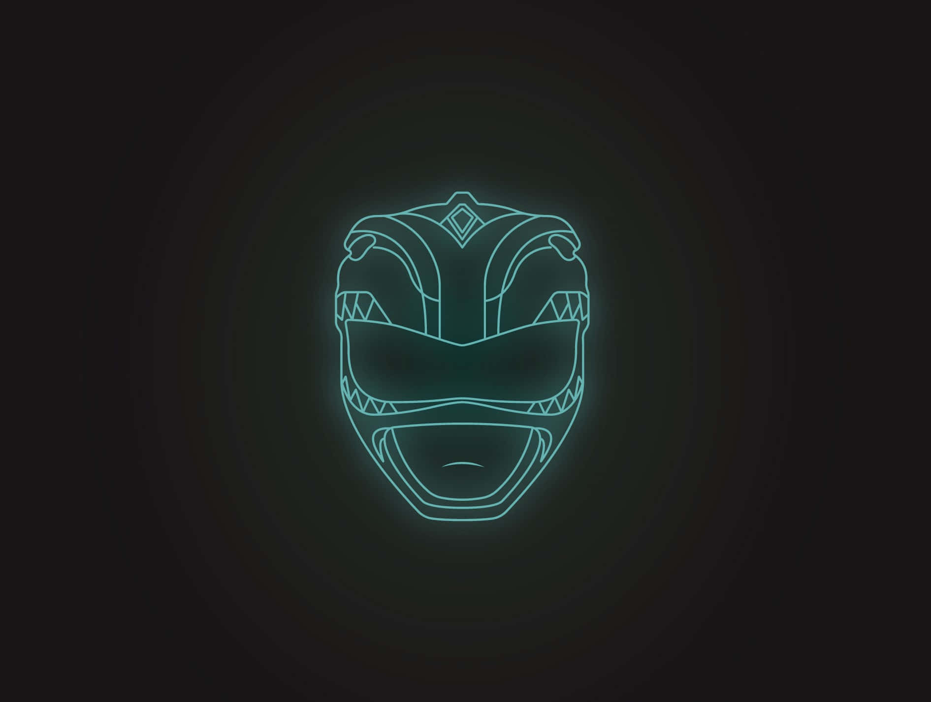  壁紙 — 發光的青綠色Power Ranger頭盔輪廓，居中於深色漸變背景上。