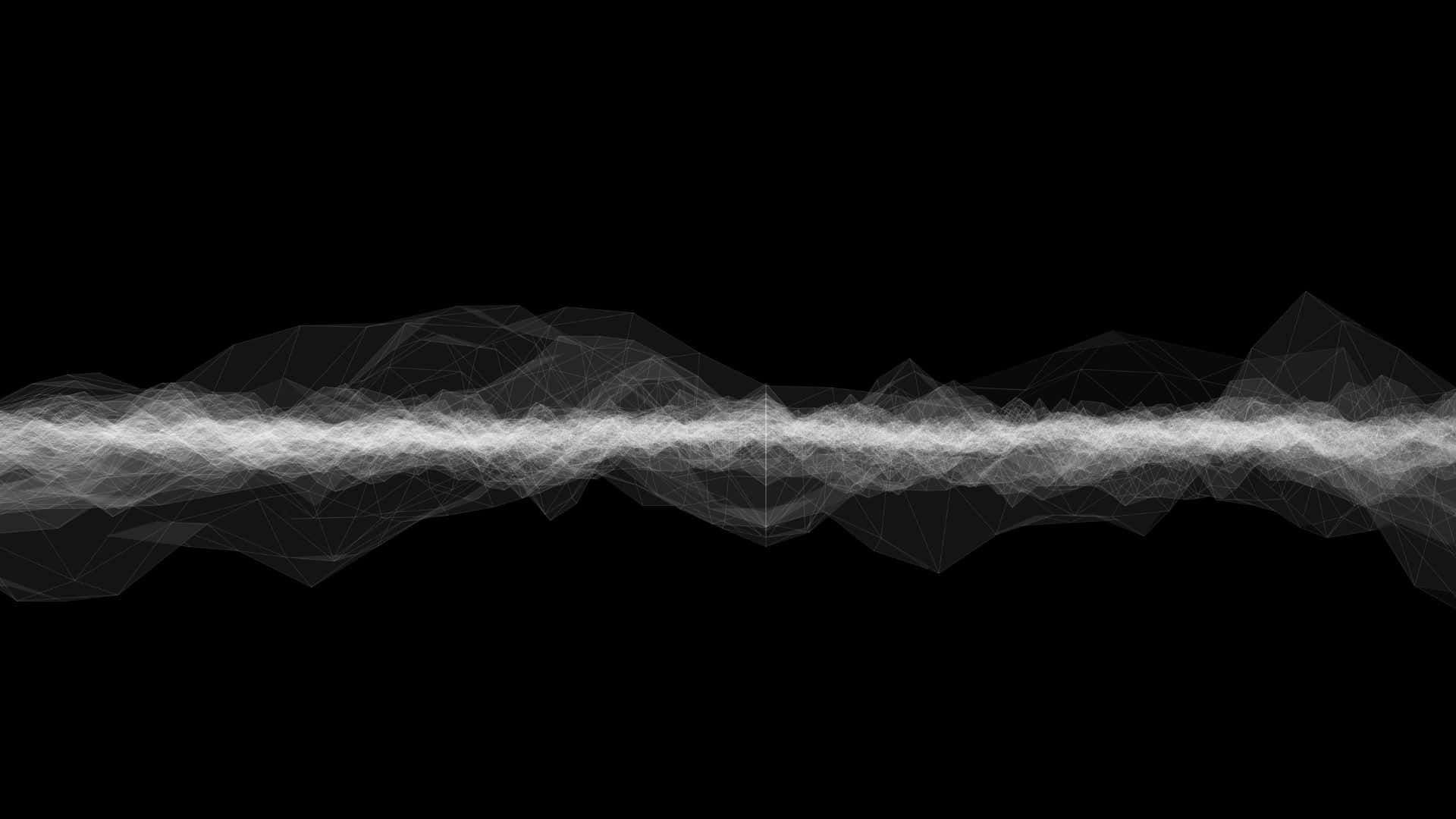 Minimalist Geometric 桌布 壁紙 — 發光的白色多邊形波浪在純黑色背景上水平流動，營造出未來數位抽象圖案。
