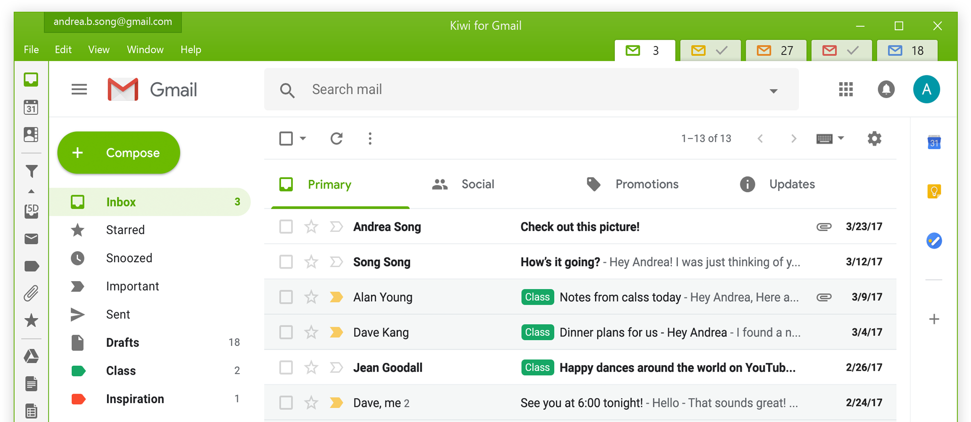 Gmail 動圖 桌布 壁紙 — Gmail 收件匣介面，帶有綠色標題和以簡潔數位佈局顯示的電子郵件串。