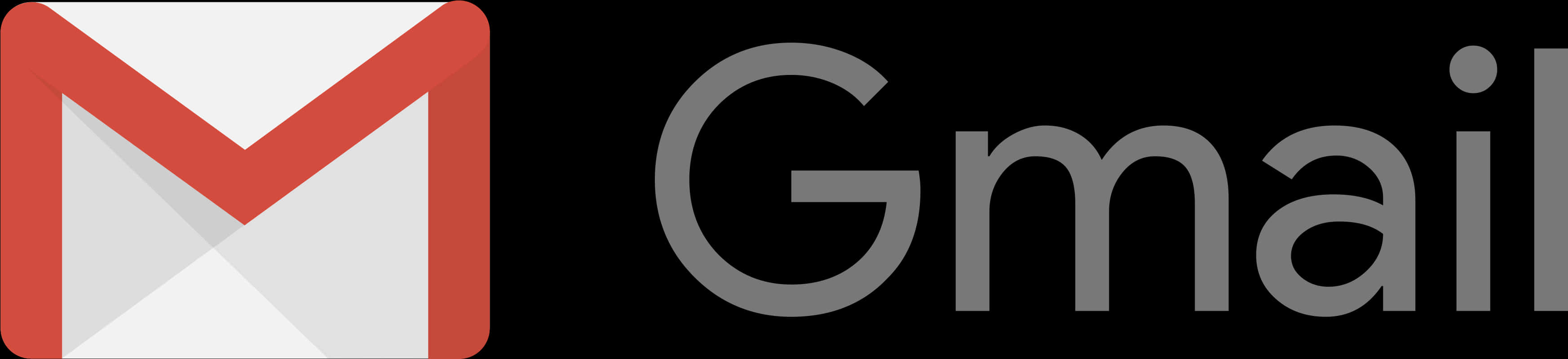 Gmail Logo 桌布 壁紙 — Gmail 標誌，帶有紅白色信封圖標和灰色文字，背景為黑色。