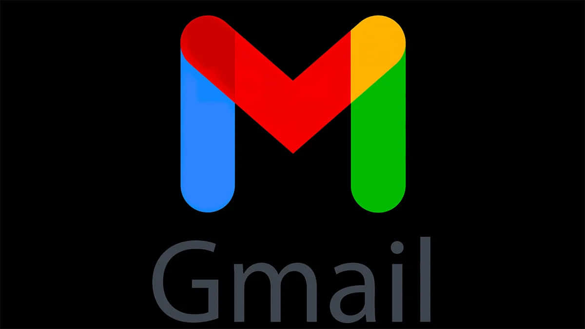 Gmail 動圖 桌布 壁紙 — Gmail 標誌，帶有色彩繽紛的 M 和灰色文字，背景為黑色。
