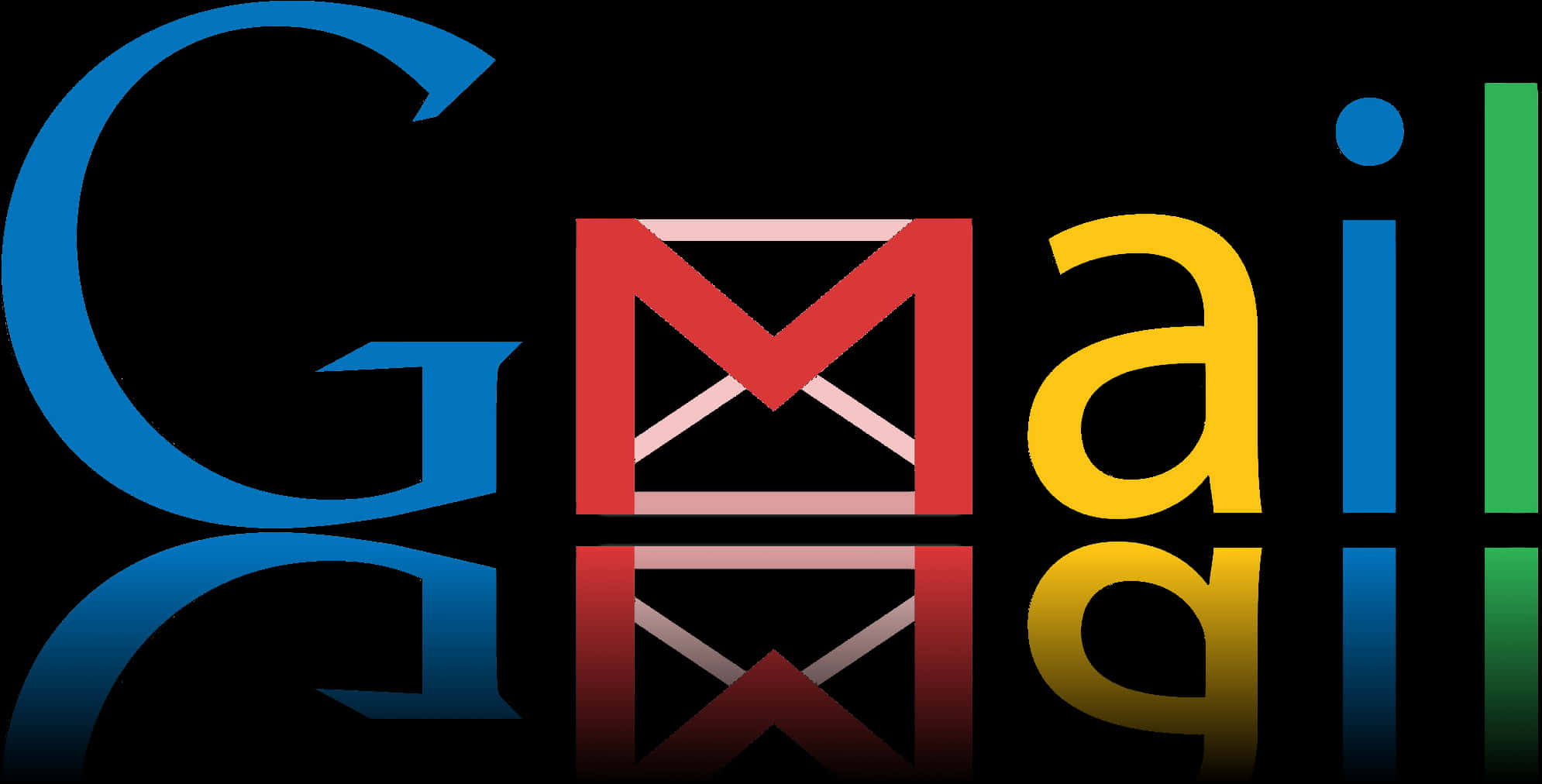 Gmail Logo 桌布 壁紙 — Gmail 標誌，彩色字母反射在光澤黑色表面上。