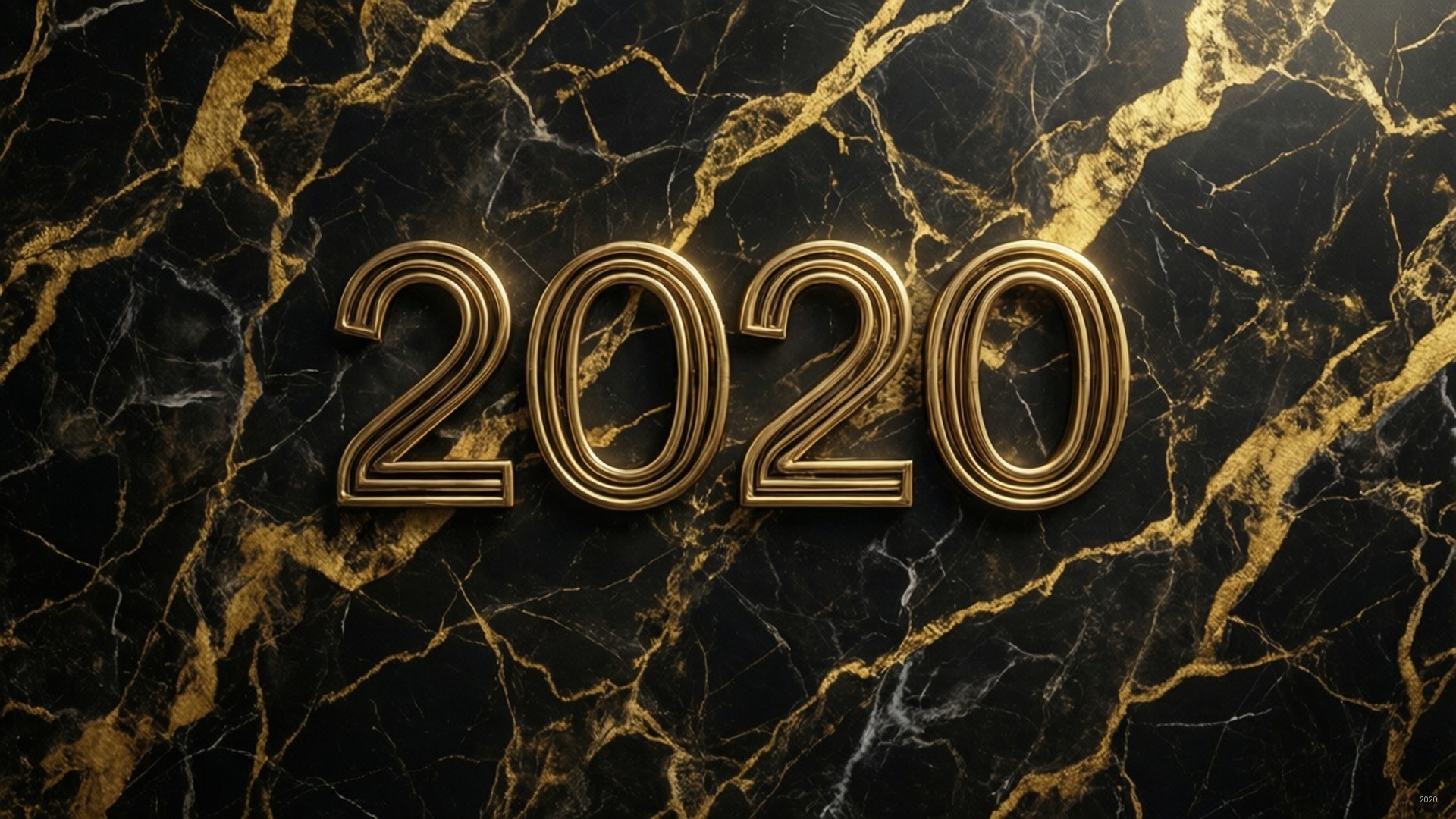 Marble Gold 2020 壁紙 — 金色浮雕2020數字在帶有金色紋理的奢華黑色大理石背景上閃耀。