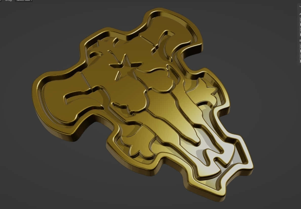  壁紙 — 一個金色3D渲染的公牛頭徽章，帶有雕刻細節和反射高光，背景為深灰色。