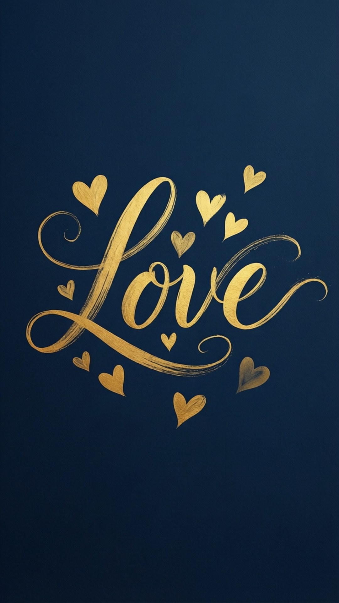 Canva 桌布 壁紙 — 深藍色背景上，金色草書單詞love被心形環繞。