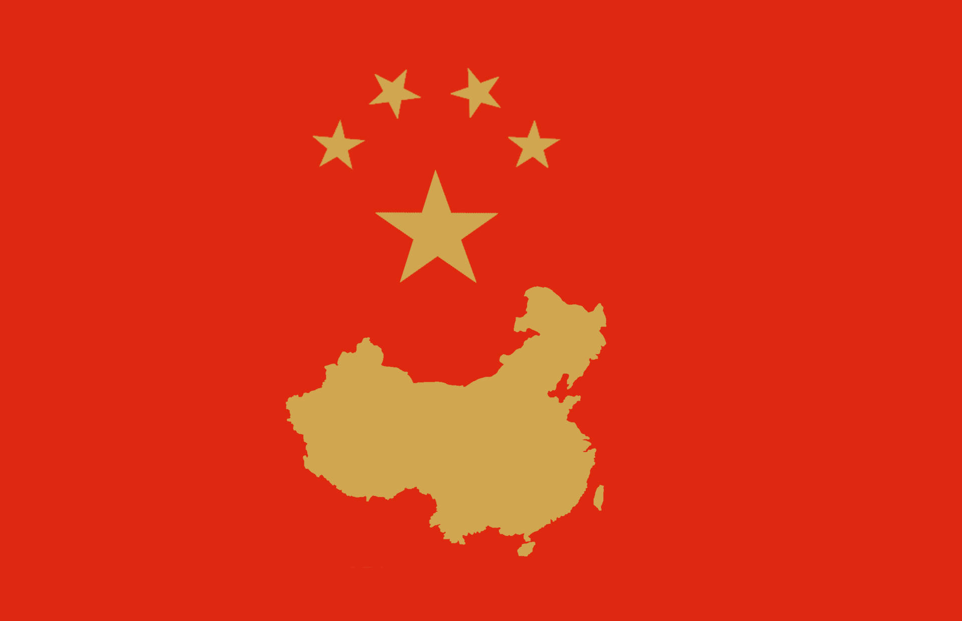 金色中國地圖，五顆星在紅色背景上 — 中國國旗 壁紙