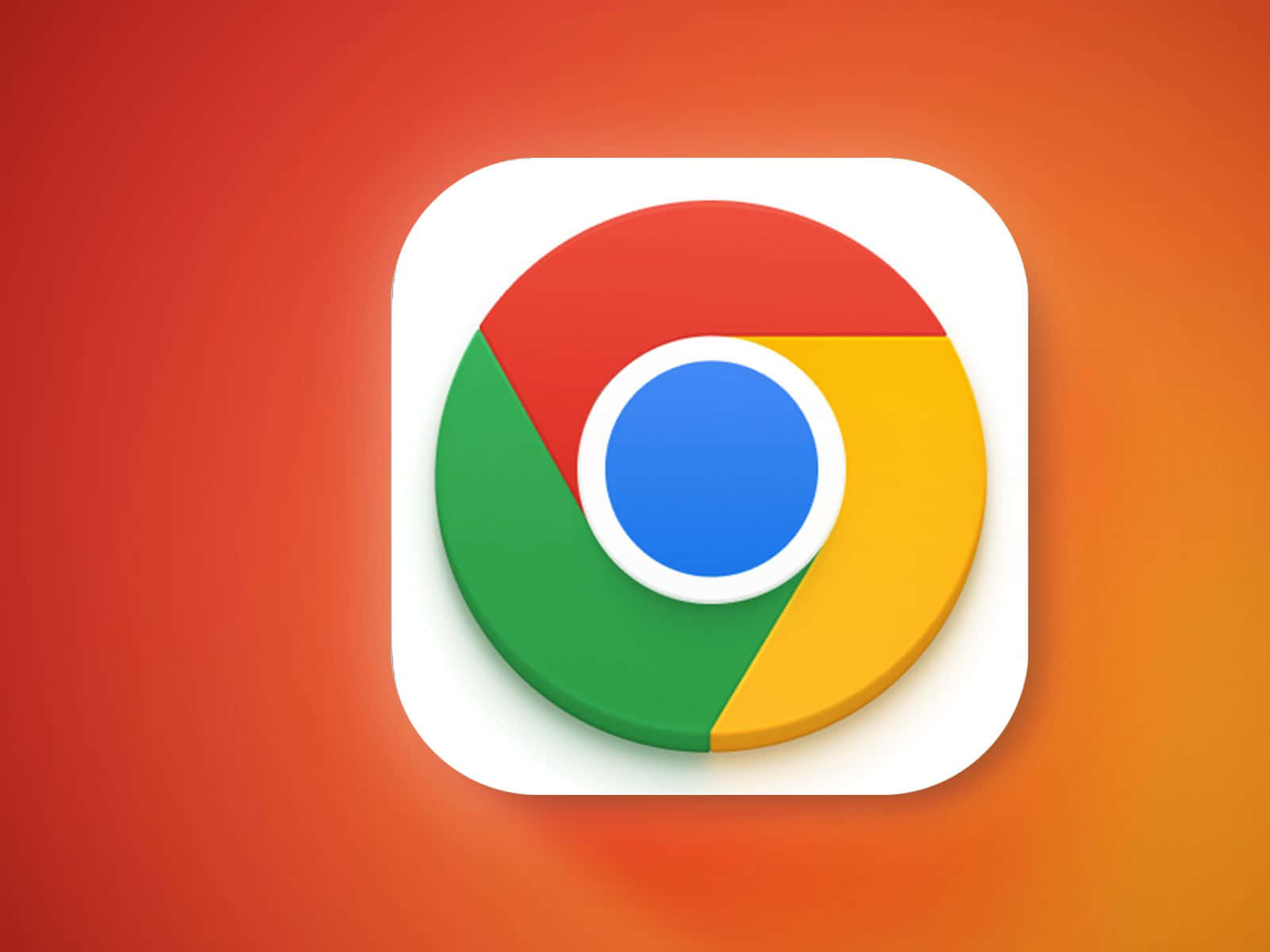 Chrome 桌布 壁紙 — Google Chrome 應用程式圖示，帶有紅色、綠色、黃色和藍色部分，背景為溫暖的橙色漸變。