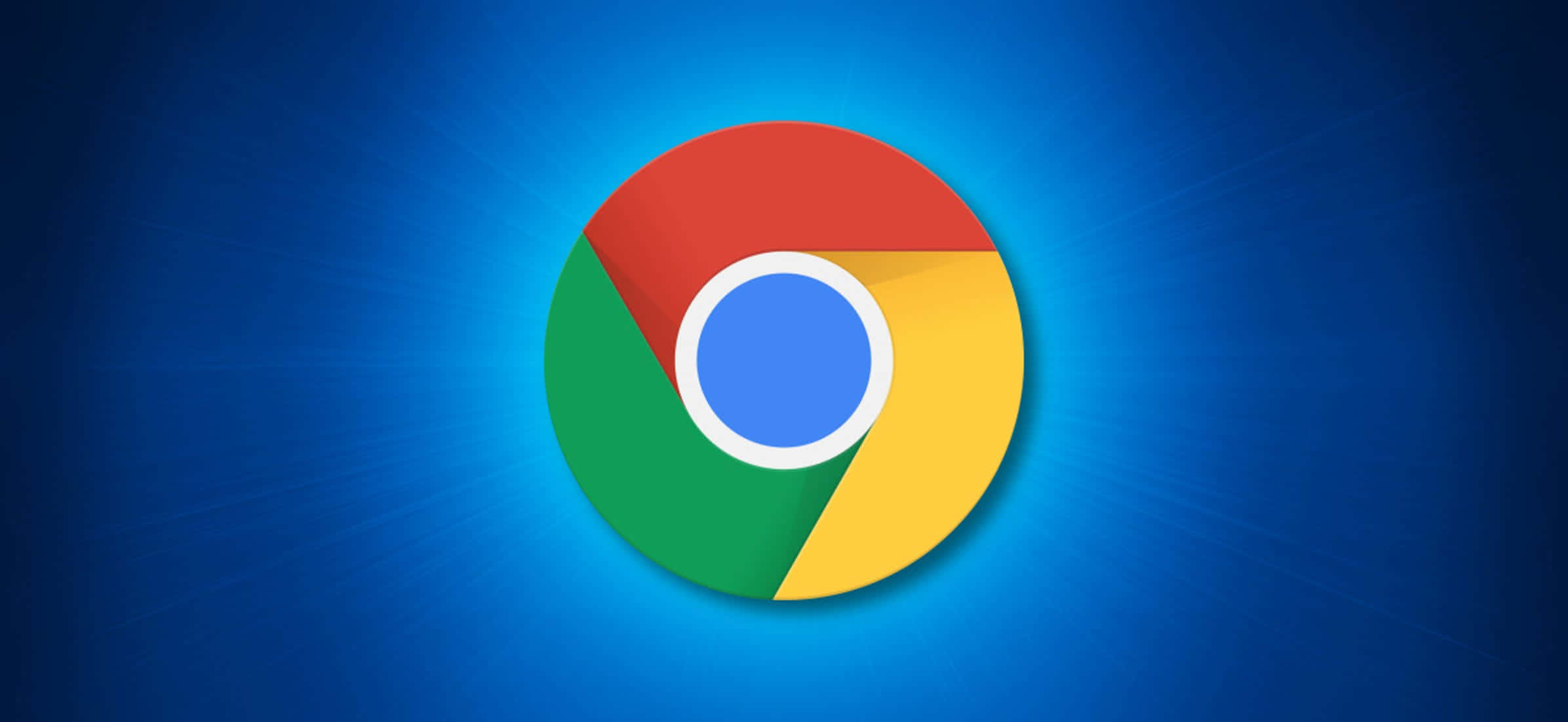 Chrome 桌布 壁紙 — Google Chrome 標誌居中於帶有向外放射光線的燦爛藍色漸變背景上。