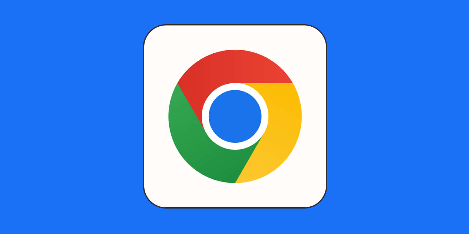 Chrome 桌布 壁紙 — Google Chrome 標誌圖示居中於純藍色背景上，帶有圓角白色方形邊框。