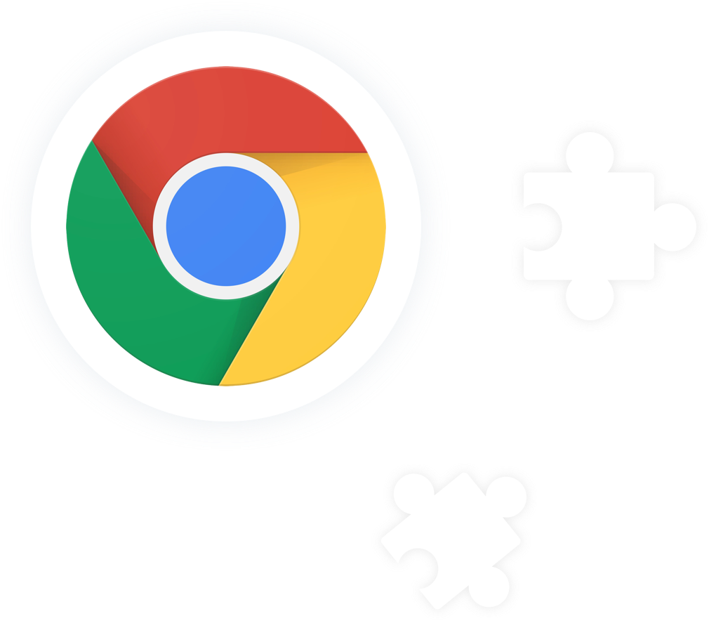 Chrome 桌布 壁紙 — Google Chrome 標誌，旁邊有兩塊白色拼圖漂浮在乾淨的白色背景上。