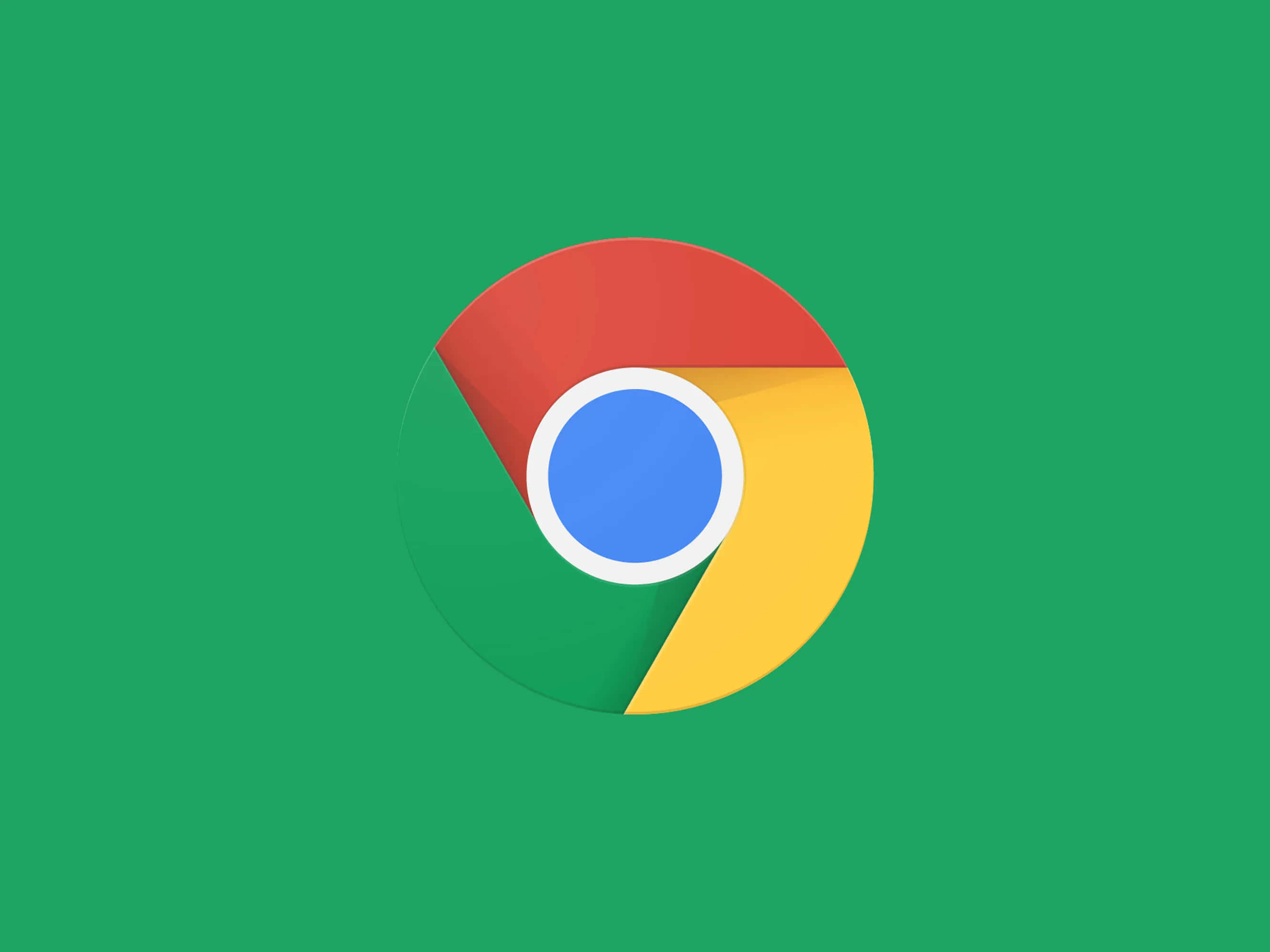 Chrome 桌布 壁紙 — Google Chrome 標誌居中於純綠色背景上，帶有紅色、黃色、藍色部分和白色輪廓。