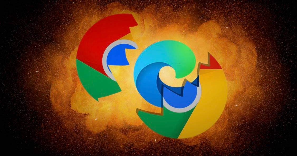 Website 桌布 壁紙 — Google Chrome 標誌從熾熱的宇宙爆炸中出現，背景是黑暗的星空。