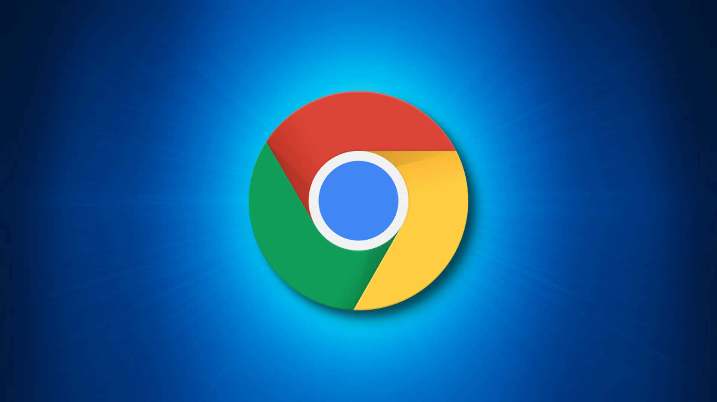Chrome 桌布 壁紙 — Google Chrome 標誌居中於放射藍色漸變背景上，柔和光線向外散發。