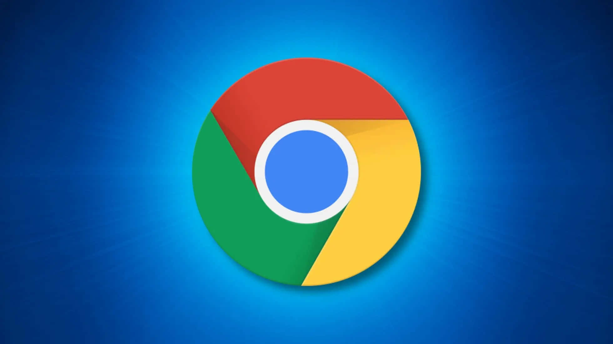 google 桌布 壁紙 — Google Chrome 標誌置中於充滿活力的藍色漸變背景上，帶有放射狀光線。