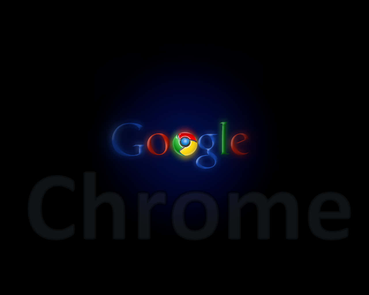 Chrome 桌布 壁紙 — Google Chrome 標誌在深色背景上以鮮豔色彩發光，下方有模糊文字。