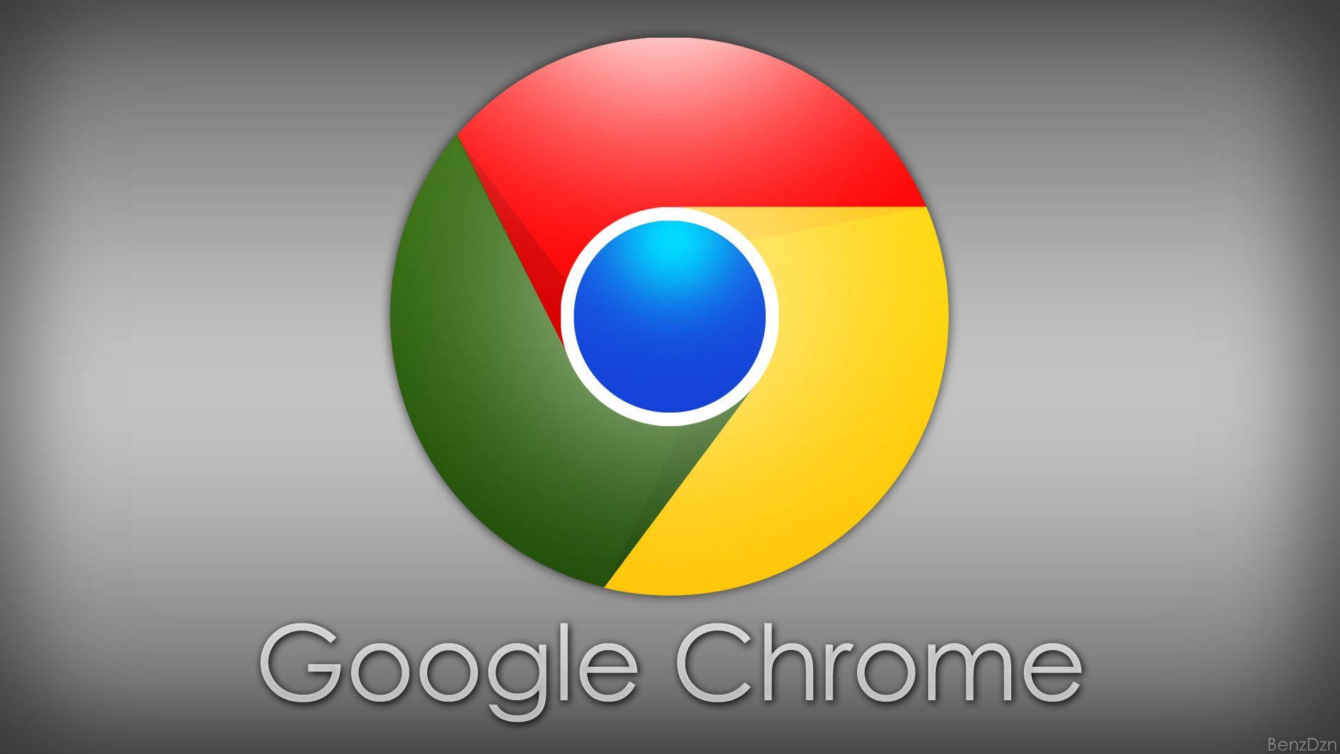 Google Chrome 桌布 壁紙 — Google Chrome 標誌，帶有紅色、綠色、黃色和藍色部分，背景為灰色漸變。