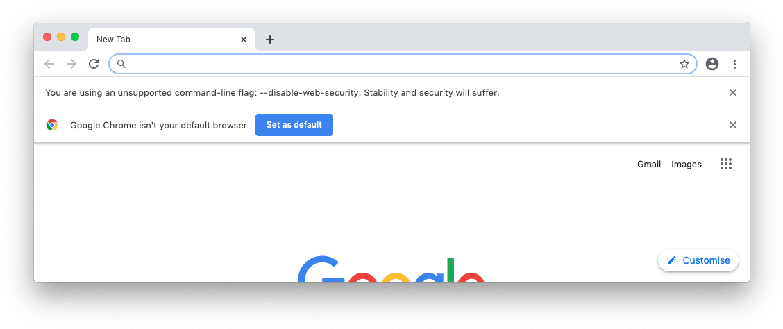 Google Chrome 桌布 壁紙 — Google Chrome 瀏覽器視窗在新分頁上開啟，顯示安全警告和預設瀏覽器提示。