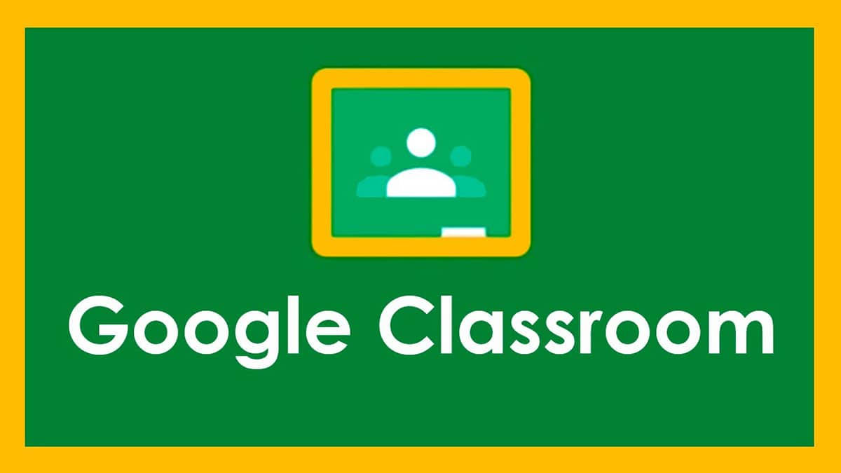 Learning 桌布 壁紙 — Google Classroom 標誌，帶有綠色黑板圖示和白色文字，背景為鮮豔的綠色和黃色。