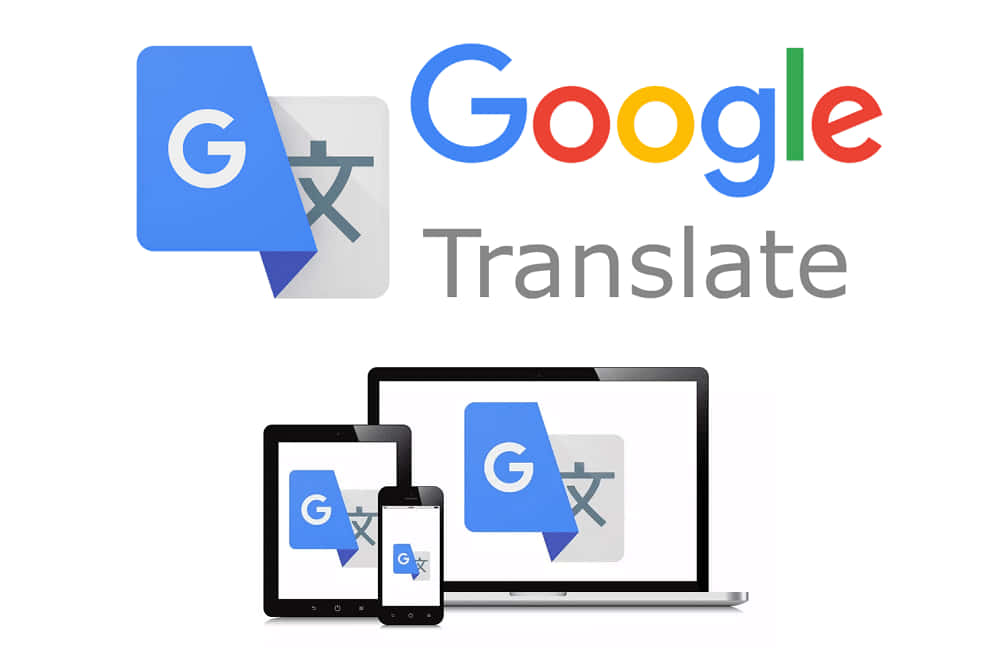 Google 翻譯應用程式顯示於筆記型電腦、平板電腦和手機上。 — Google 壁紙