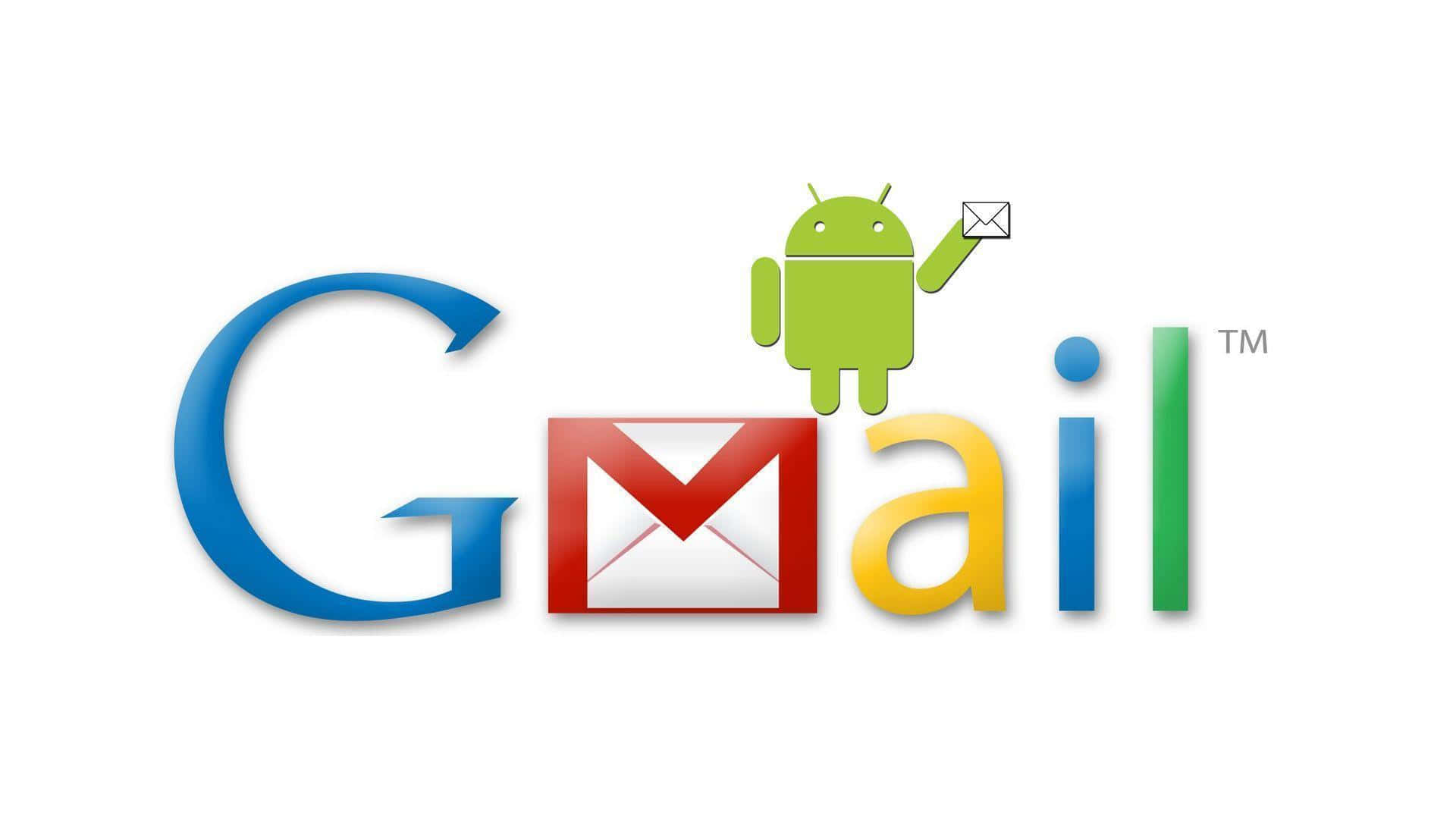 Gmail 動圖 桌布 壁紙 — Google Gmail 標誌，綠色 Android 吉祥物手持信封，白色背景。